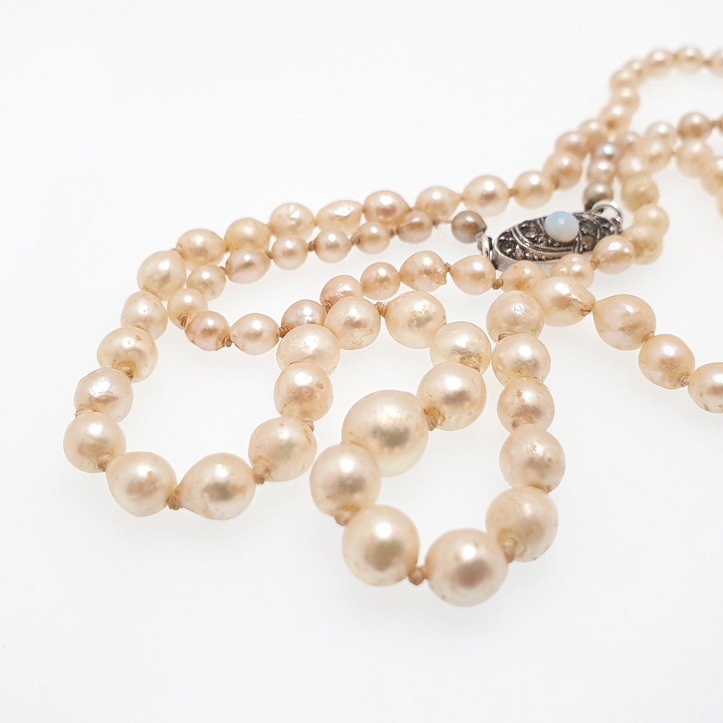 Antique Cultured Pearl Necklace Solid Silver Paste Clasp Art Deco 51cm 20" 14.06g Real Genuine Pearls Vintage 1920s Jewelry