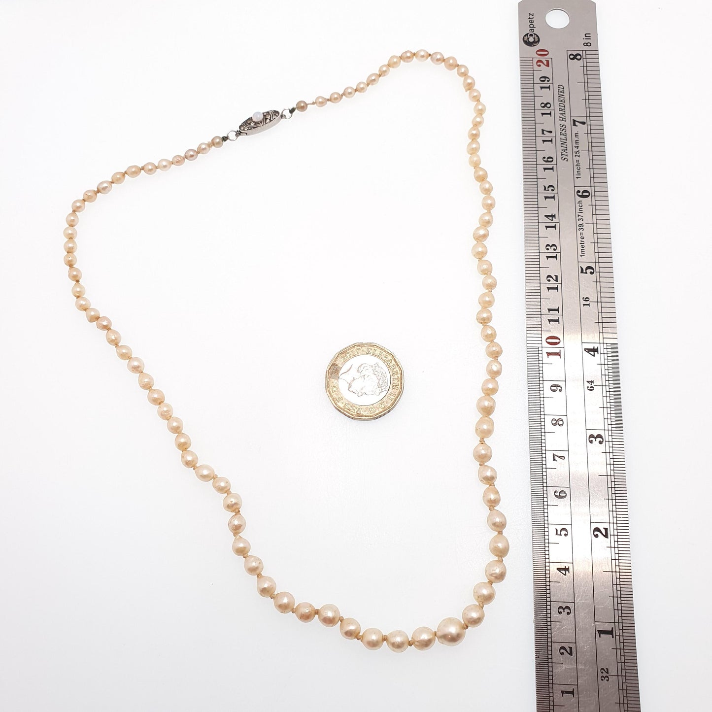 Antique Cultured Pearl Necklace Solid Silver Paste Clasp Art Deco 51cm 20" 14.06g Real Genuine Pearls Vintage 1920s Jewelry