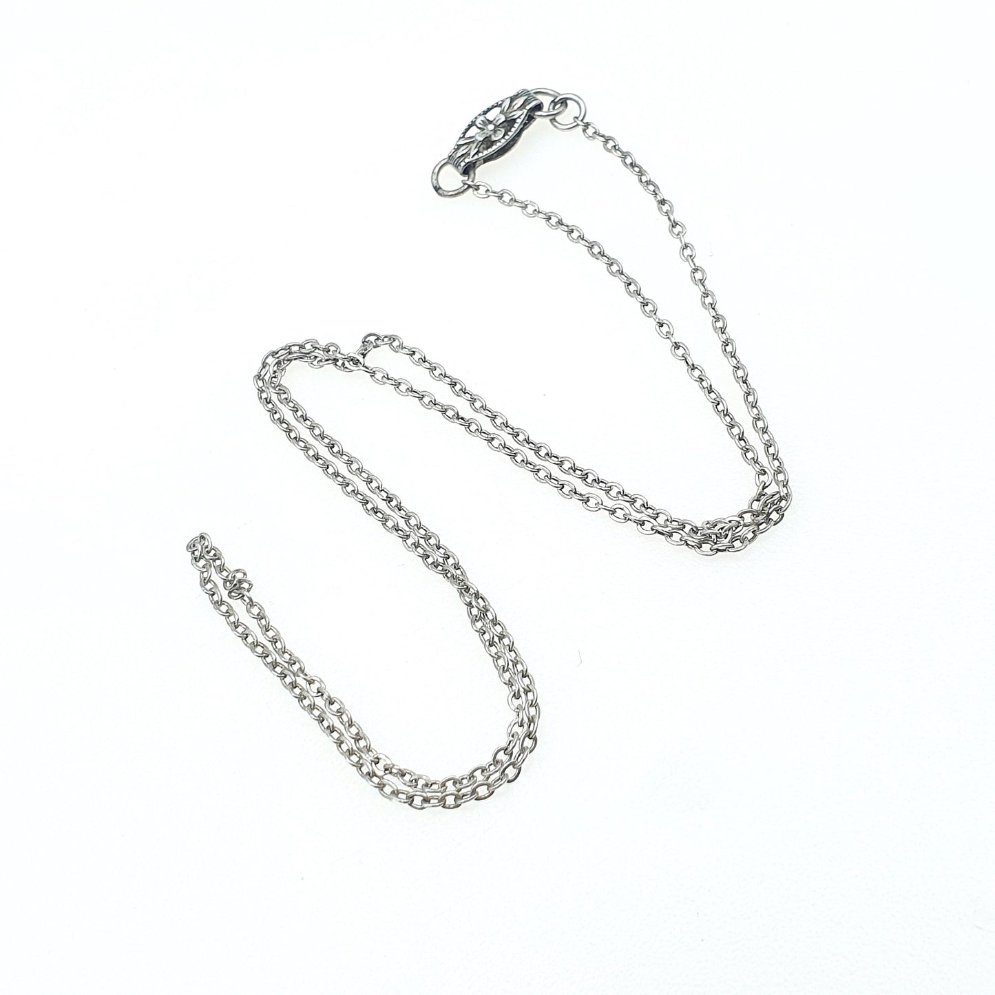 Antique Victorian Sterling Silver Cable Link Chain Necklace 1.77g 41cm Art Nouveau Clasp Trace Link Vintage Jewelry Jewellery