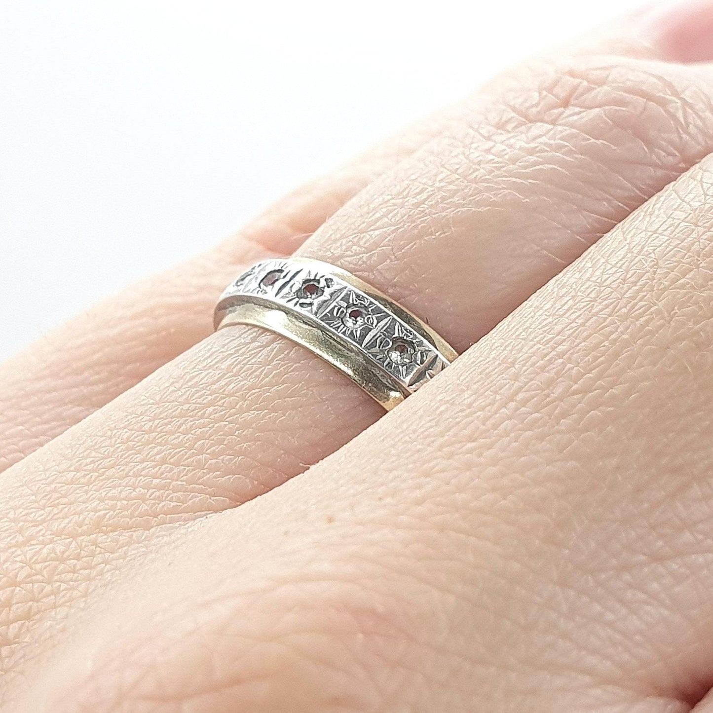 Antique 9ct Gold & Solid Silver Eternity Ring White Spinel Full Band Infinity Genuine Gemstone Womens Unisex Jewelry Jewellery