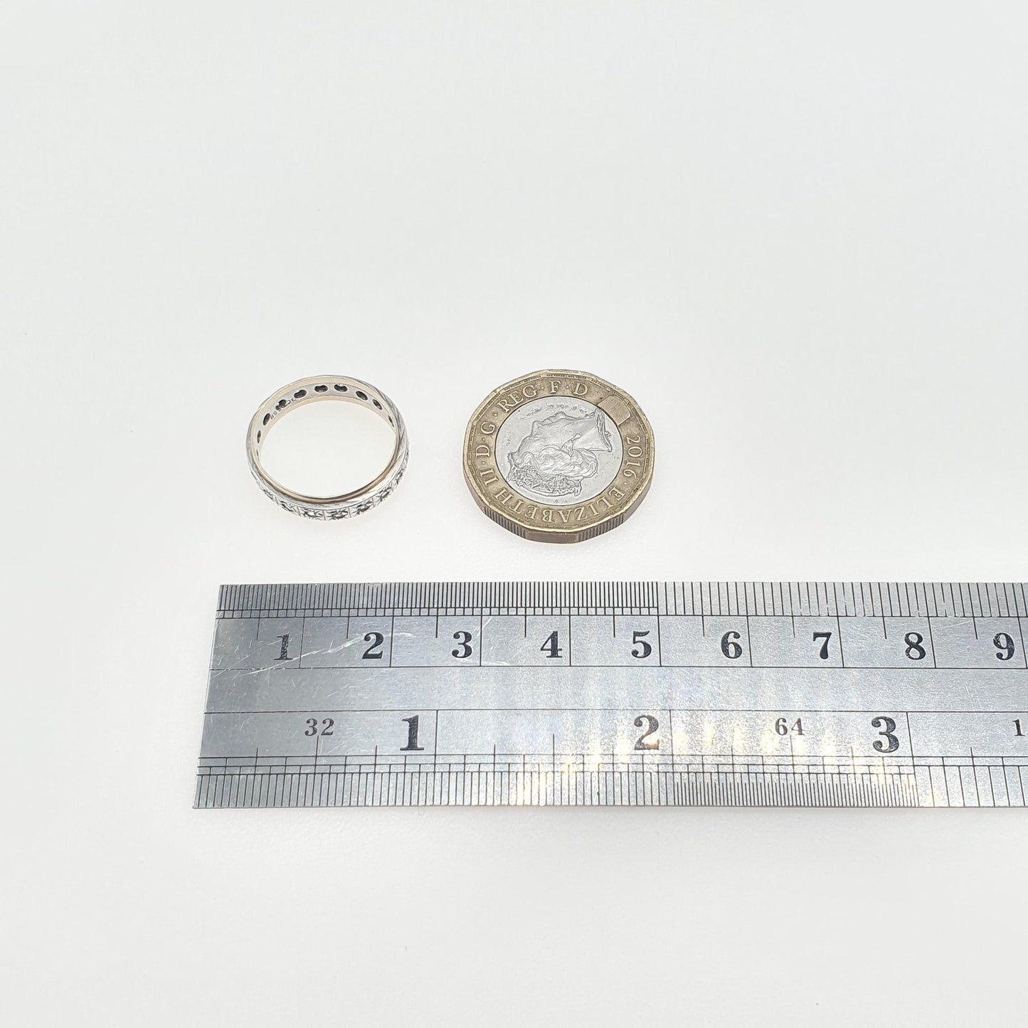 Antique 9ct Gold & Solid Silver Eternity Ring White Spinel Full Band Infinity Genuine Gemstone Womens Unisex Jewelry Jewellery
