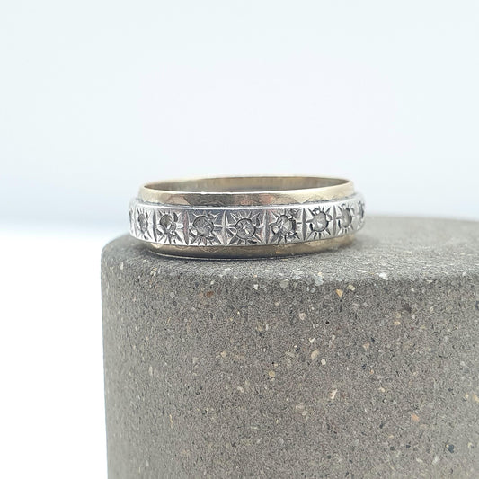 Antique 9ct Gold & Solid Silver Eternity Ring White Spinel Full Band Infinity Genuine Gemstone Womens Unisex Jewelry Jewellery