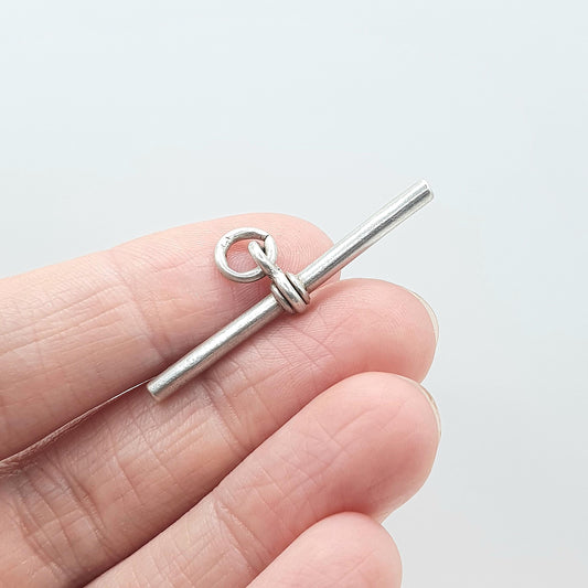 Antique Sterling Silver T Bar Fob Pendant Necklace Albert Chain Vintage Solid 925 Unisex Mens Womens Jewelry Jewellery