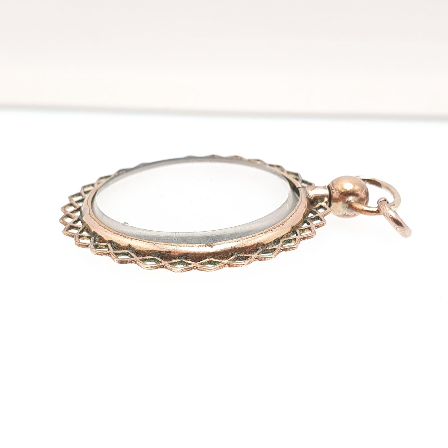 Antique Rose Rolled Gold Locket Picture Pendant Gold Filled Double Sided Round Circle Necklace Photo Vintage