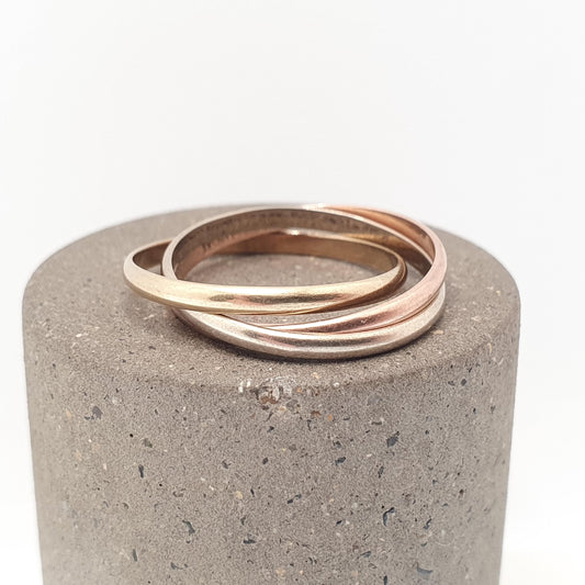 Vintage 9ct 9kt Gold Russian Wedding Band Ring Tri Colour Color Rose White Yellow Solid 375 9k Stacking Stacker Jewelry Jewellery
