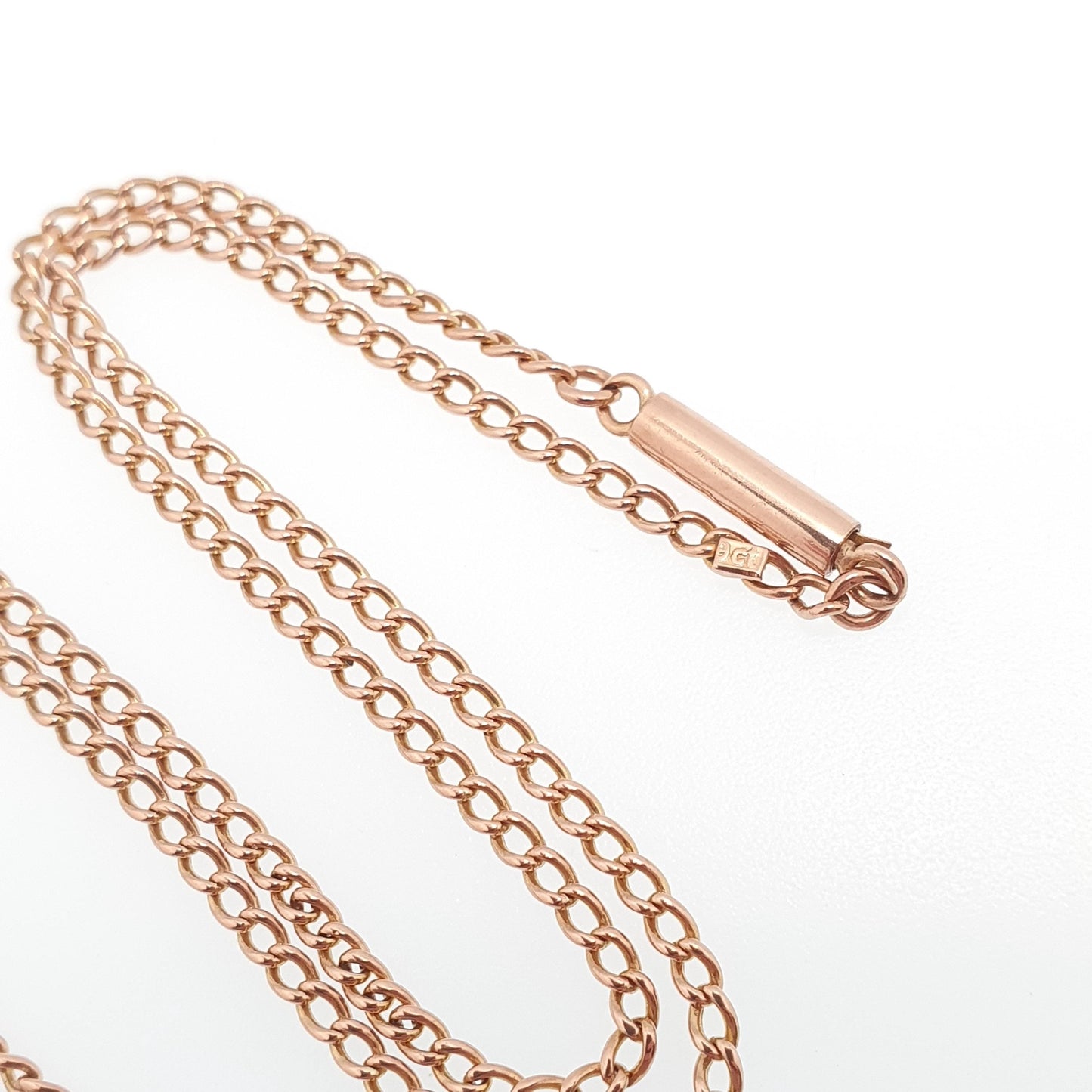 Antique 9ct 9k Rose Gold Chain Necklace Curb Link Victorian Solid 375 51cm 20" 4.47g Barrel Clasp Vintage Womens Jewelry