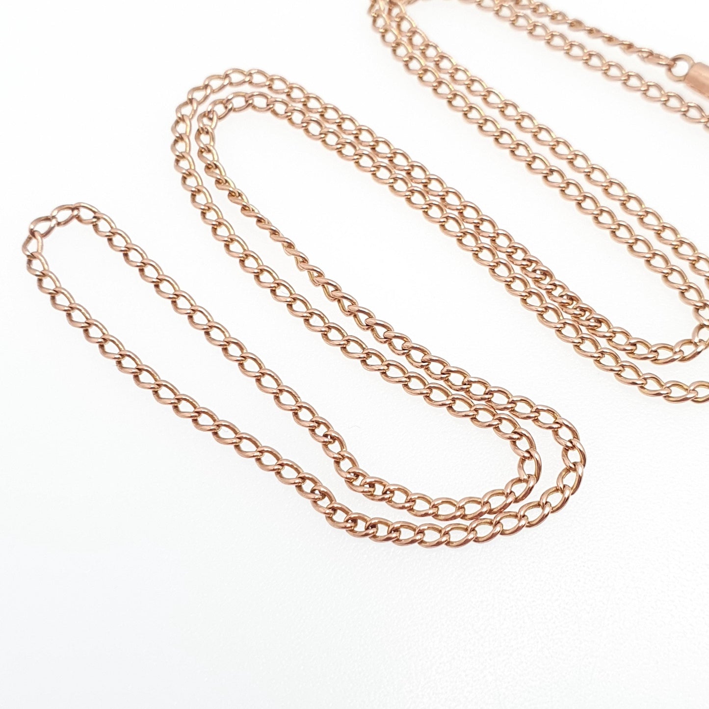 Antique 9ct 9k Rose Gold Chain Necklace Curb Link Victorian Solid 375 51cm 20" 4.47g Barrel Clasp Vintage Womens Jewelry