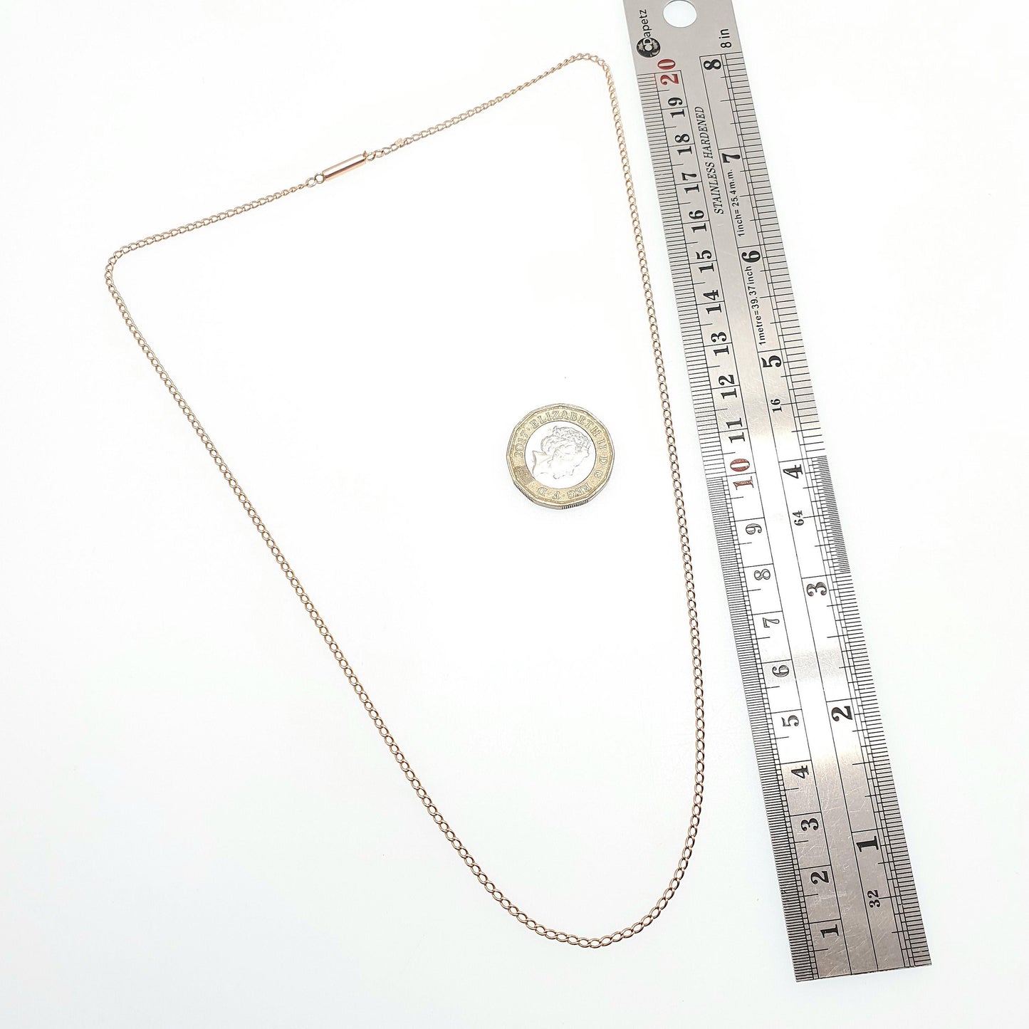 Antique 9ct 9k Rose Gold Chain Necklace Curb Link Victorian Solid 375 51cm 20" 4.47g Barrel Clasp Vintage Womens Jewelry