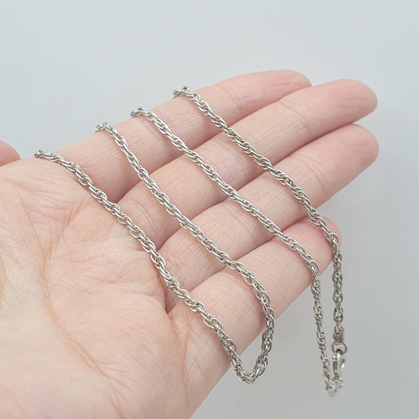 Vintage Sterling Silver Rope Link Chain Necklace Helix Twist Links 56cm 7.51g Long Unisex Mens Womens Jewelry Jewellery Retro