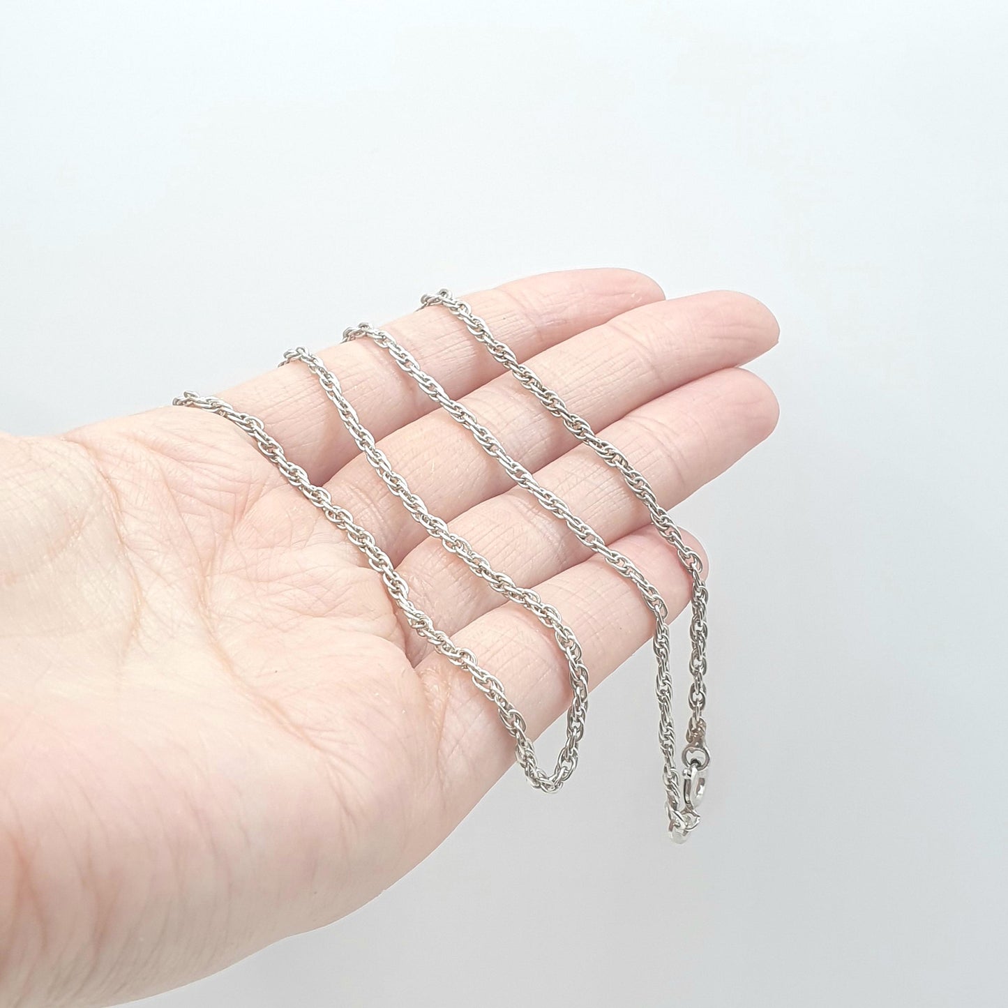 Vintage Sterling Silver Rope Link Chain Necklace Helix Twist Links 56cm 7.51g Long Unisex Mens Womens Jewelry Jewellery Retro