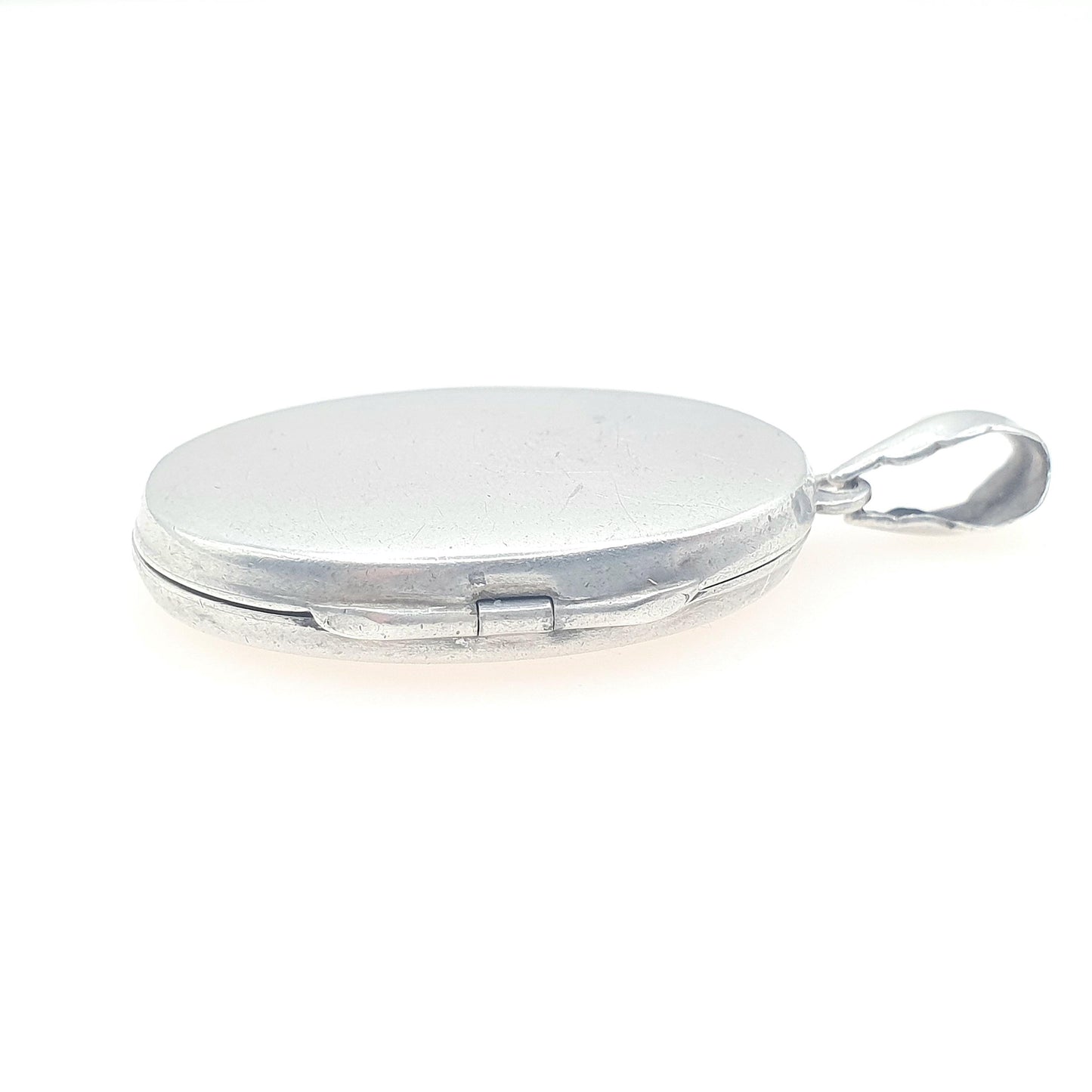 Vintage Sterling Silver Oval Locket Plain Faces Smooth Retro Pendant Necklace Photo Picture Gift Jewelry Womens Mens Unisex Jewellery