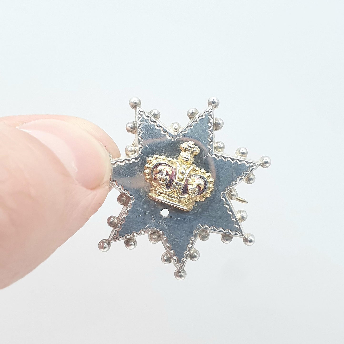 Antique Solid Silver Crown & Star Brooch Celestial Royal British Vintage 1800s Jewelry Jewellery Women’s Men’s Unisex