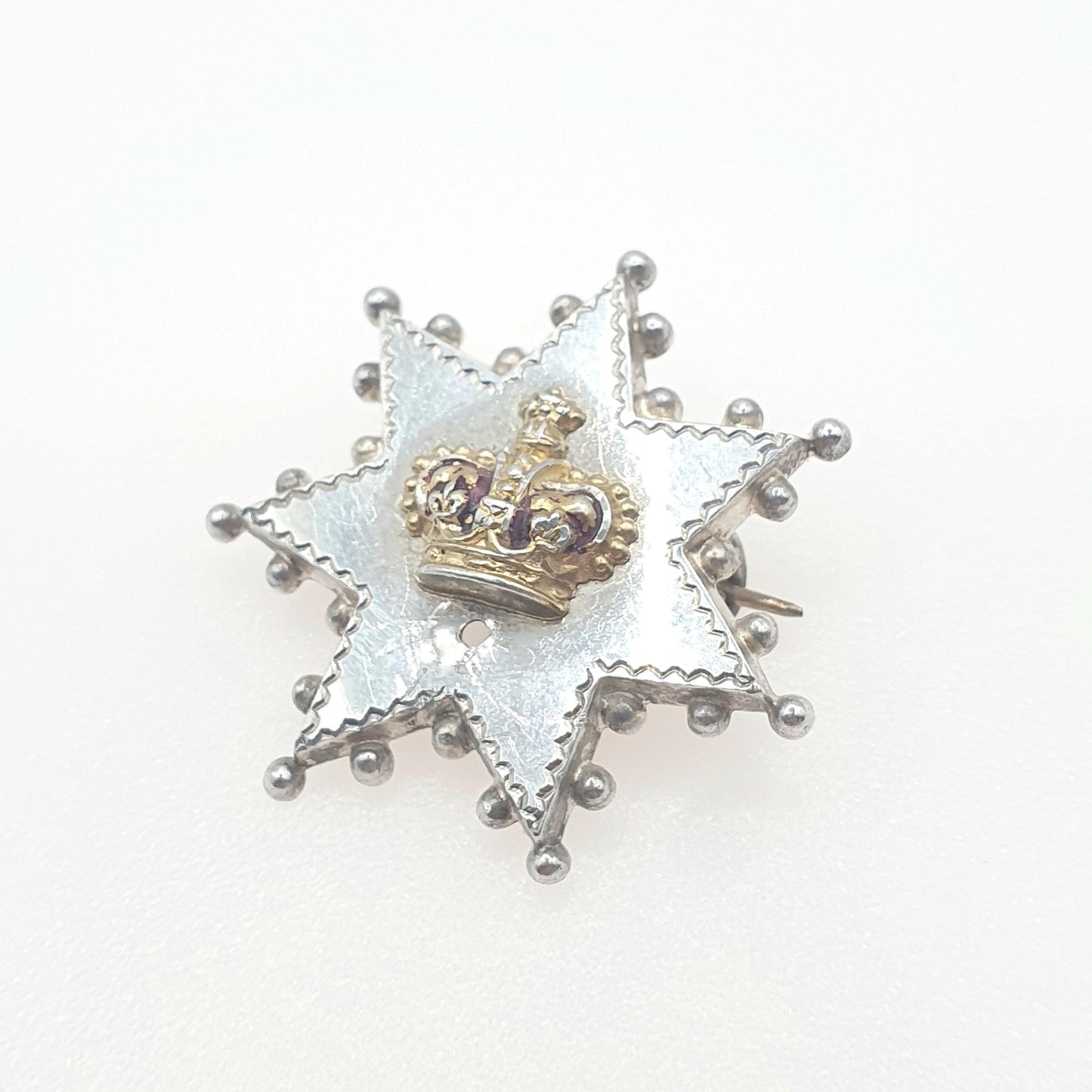 Antique Solid Silver Crown & Star Brooch Celestial Royal British Vintage 1800s Jewelry Jewellery Women’s Men’s Unisex