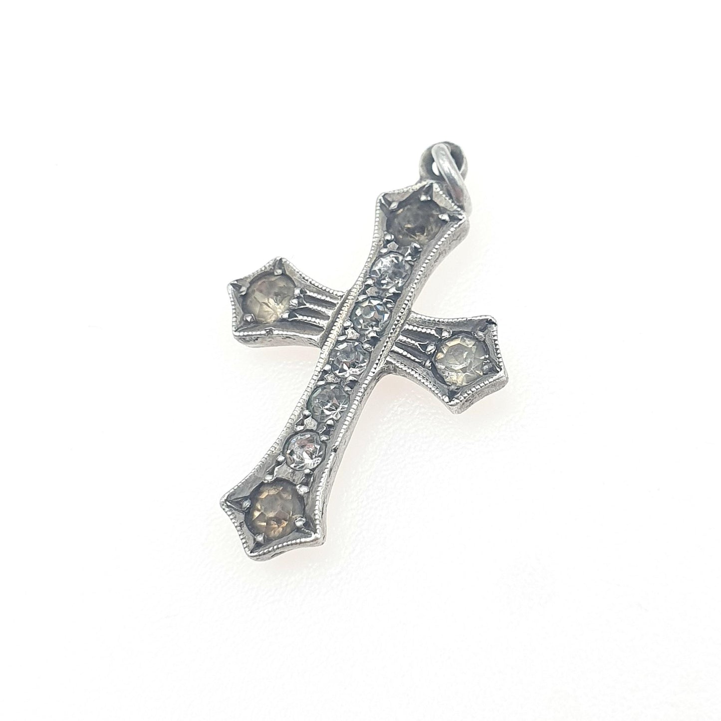 Antique Solid Silver Diamond Paste Crucifix Pendant Charm Cross Necklace Unisex Women Mens Jewelry Jewellery