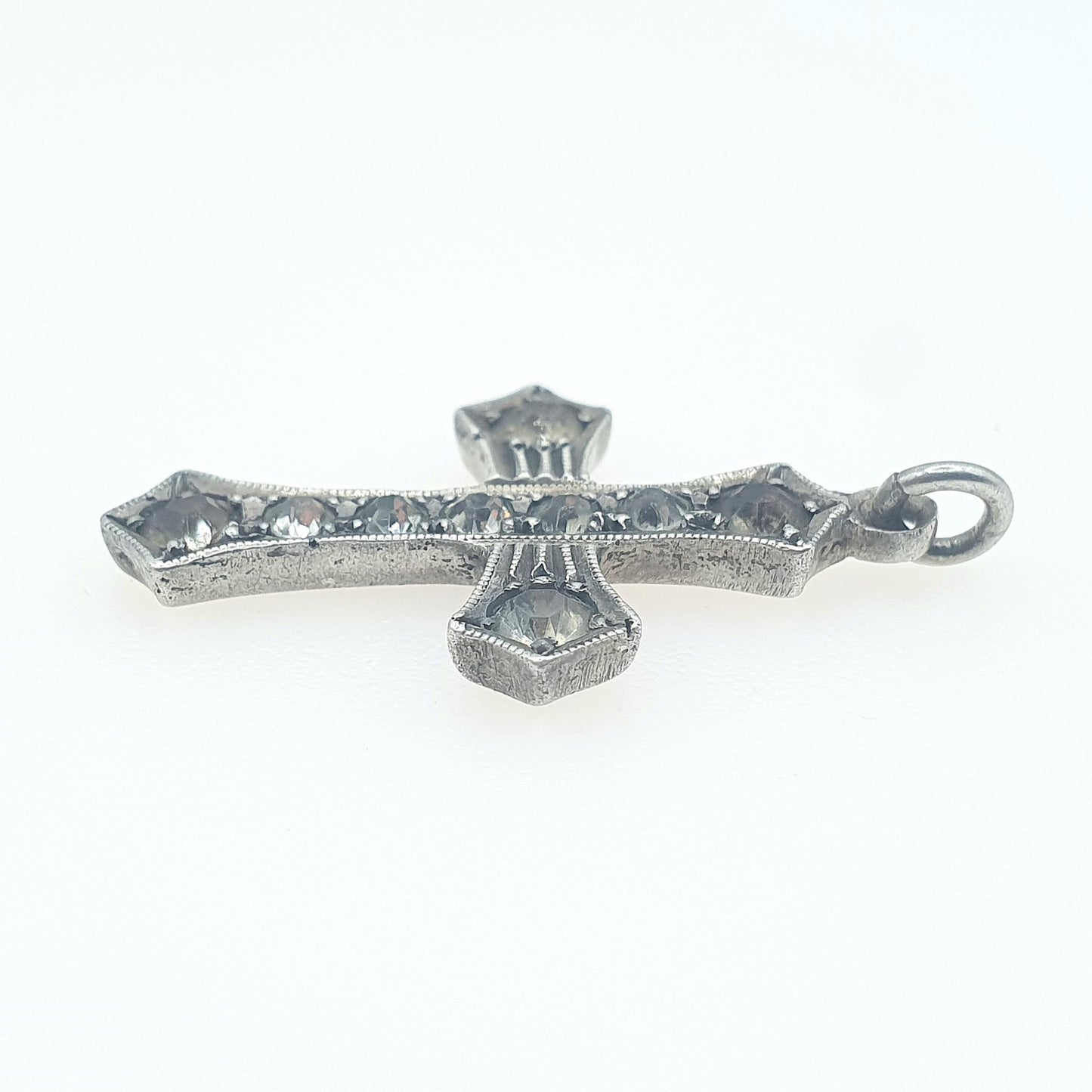 Antique Solid Silver Diamond Paste Crucifix Pendant Charm Cross Necklace Unisex Women Mens Jewelry Jewellery