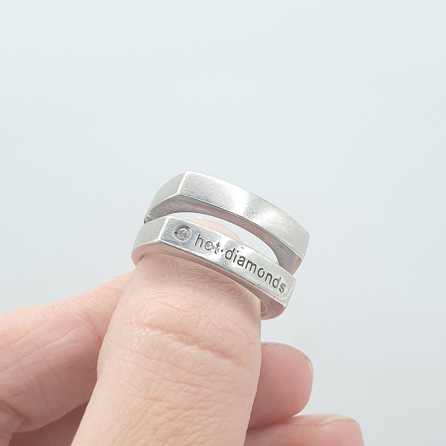 Retro Sterling Silver ‘Hot Diamonds’ Ring Real Diamond Heavy Chunky Y2K Solid 925 Womens Jewelry Vintage Jewellery
