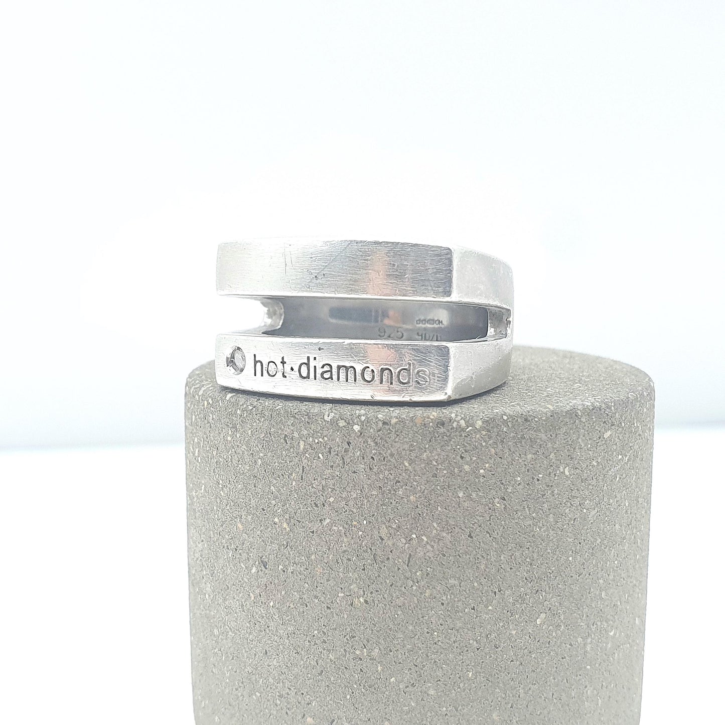 Retro Sterling Silver ‘Hot Diamonds’ Ring Real Diamond Heavy Chunky Y2K Solid 925 Womens Jewelry Vintage Jewellery