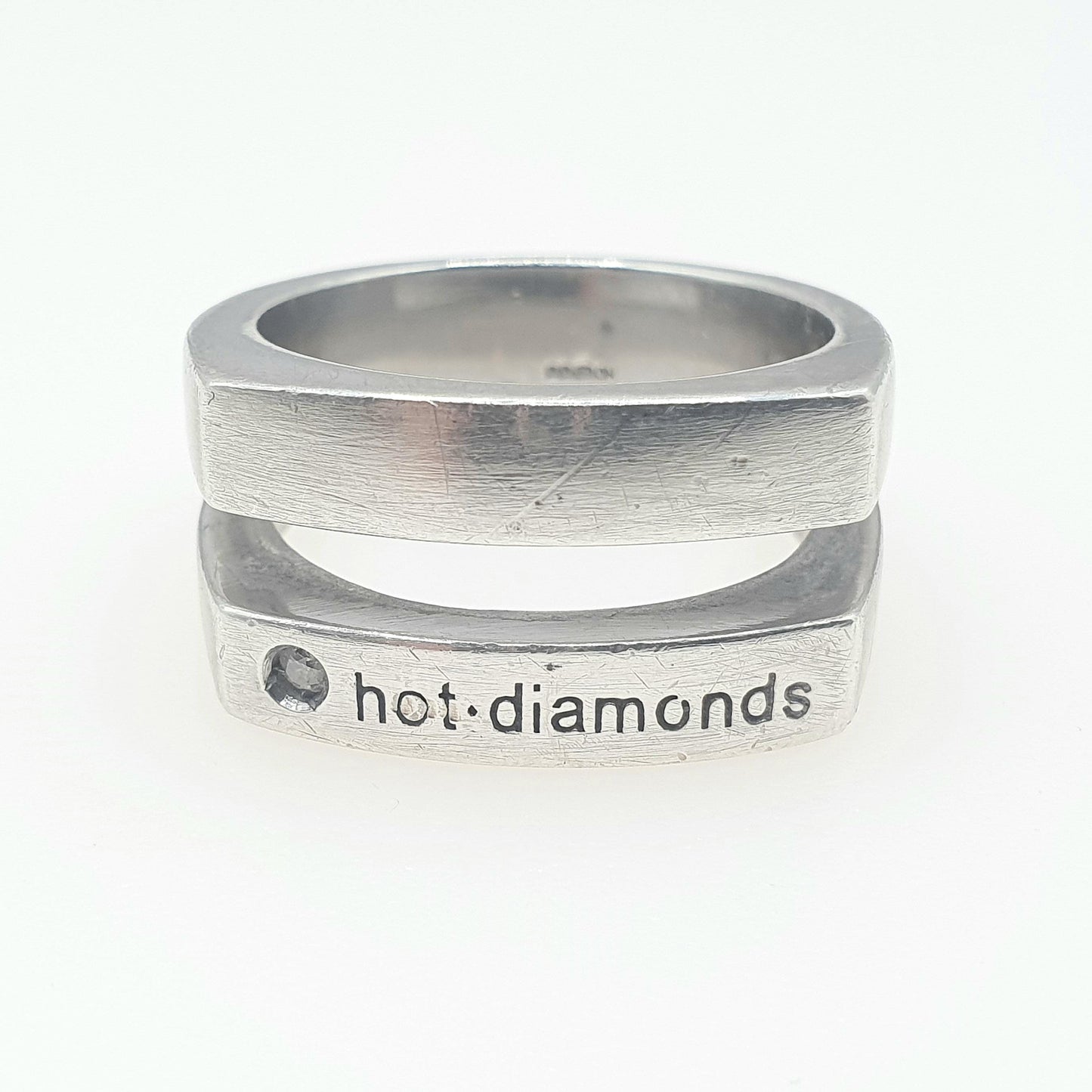 Retro Sterling Silver ‘Hot Diamonds’ Ring Real Diamond Heavy Chunky Y2K Solid 925 Womens Jewelry Vintage Jewellery