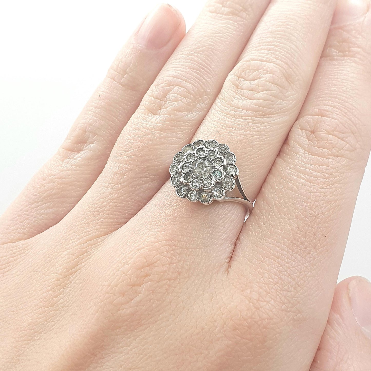 Antique Victorian Solid Silver Diamond Paste Ring Cluster Statement Vintage Jewelry UKL US5.75 Mens Jewellery Unisex Womens UKQ US8.25