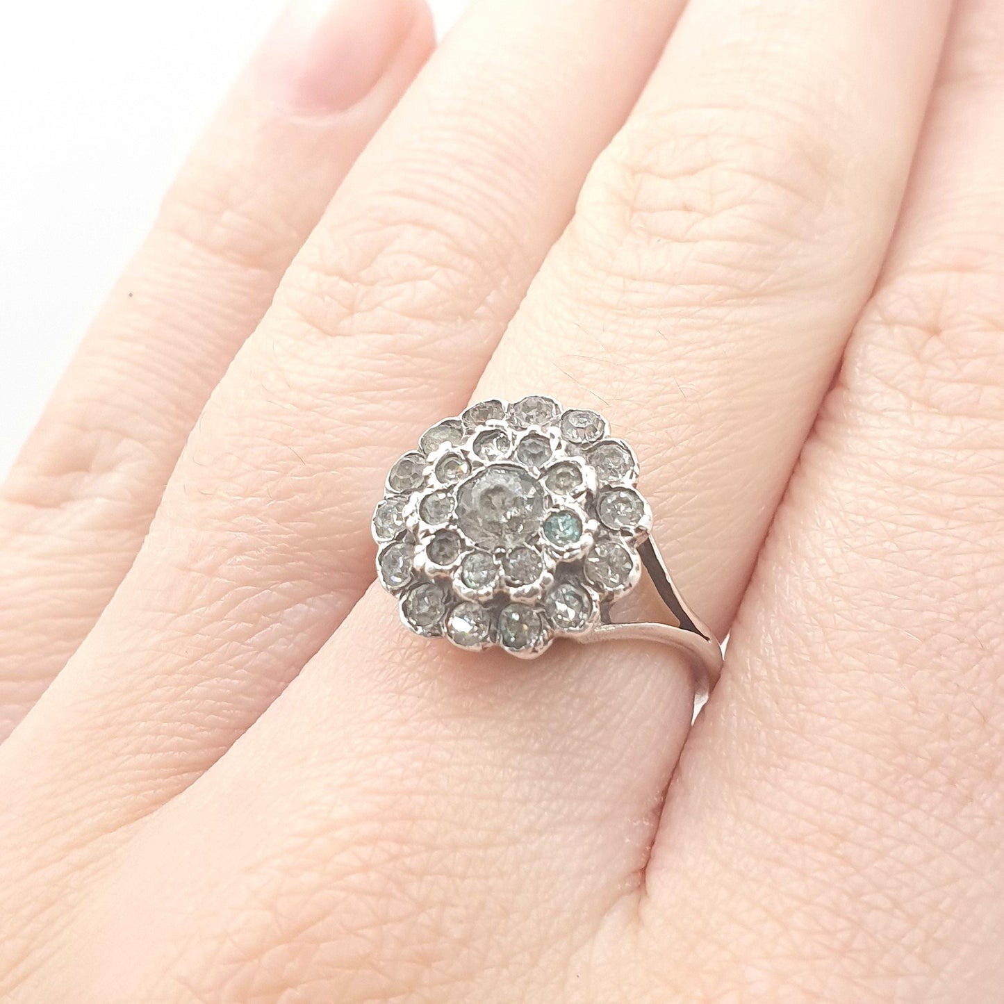 Antique Victorian Solid Silver Diamond Paste Ring Cluster Statement Vintage Jewelry UKL US5.75 Mens Jewellery Unisex Womens UKQ US8.25