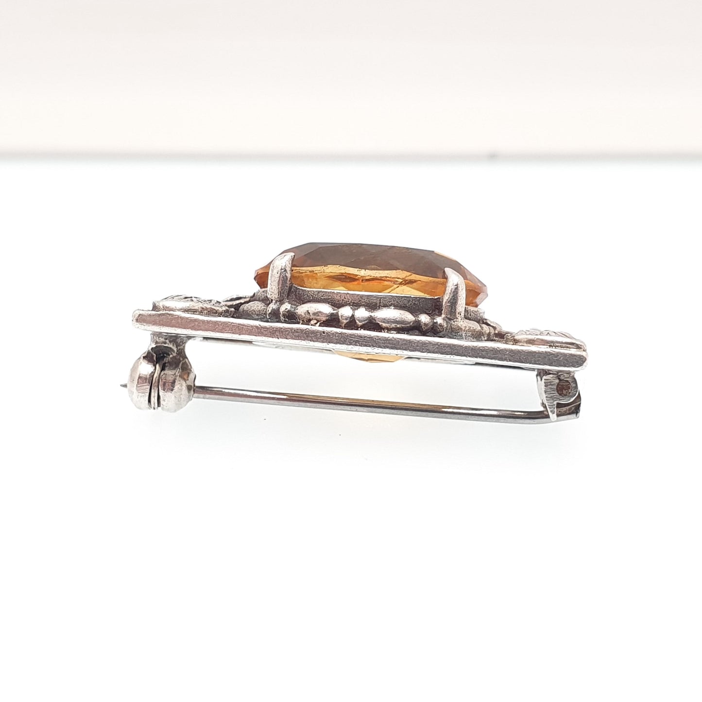 Antique Bernard Instone Sterling Silver Citrine Brooch Very Rare Art Nouveau Genuine Real Gemstone Quartz Oval Vintage Jewelry Jewellery