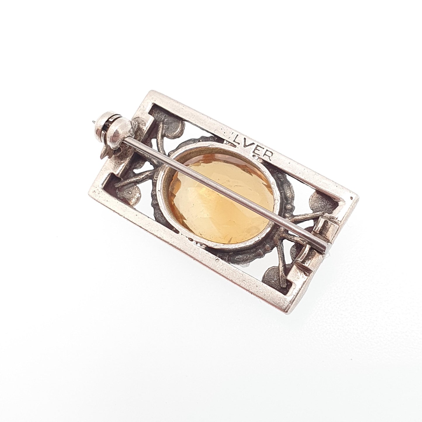 Antique Bernard Instone Sterling Silver Citrine Brooch Very Rare Art Nouveau Genuine Real Gemstone Quartz Oval Vintage Jewelry Jewellery