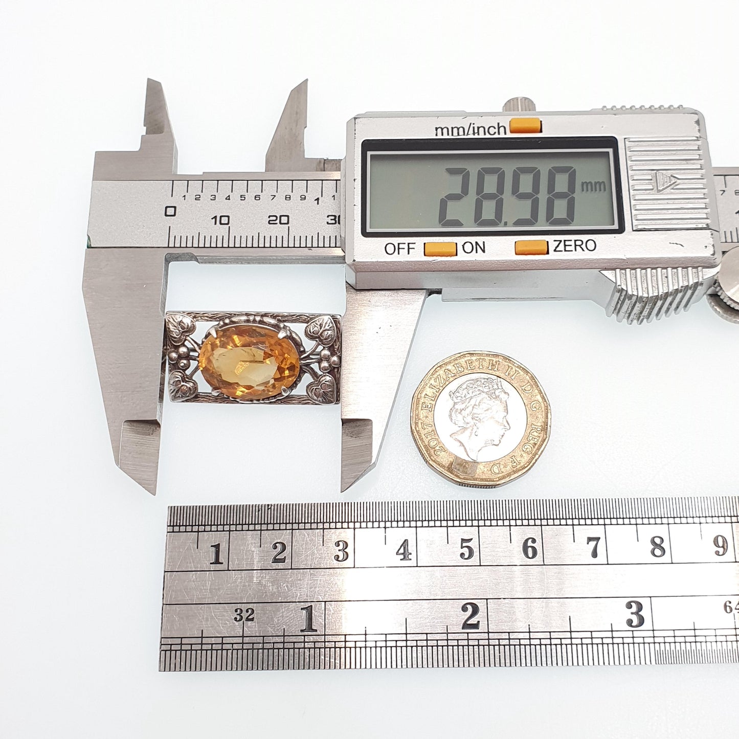 Antique Bernard Instone Sterling Silver Citrine Brooch Very Rare Art Nouveau Genuine Real Gemstone Quartz Oval Vintage Jewelry Jewellery