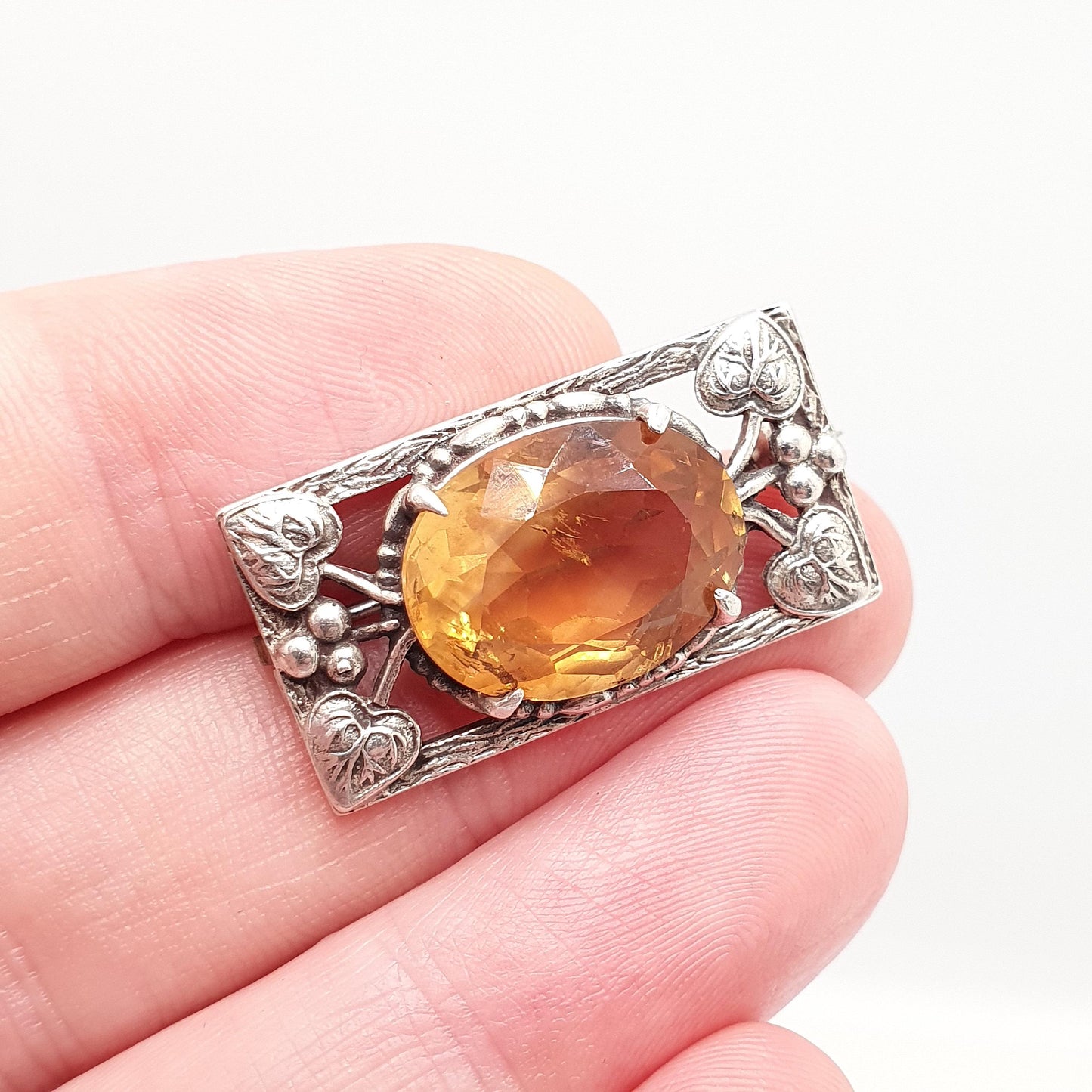 Antique Bernard Instone Sterling Silver Citrine Brooch Very Rare Art Nouveau Genuine Real Gemstone Quartz Oval Vintage Jewelry Jewellery