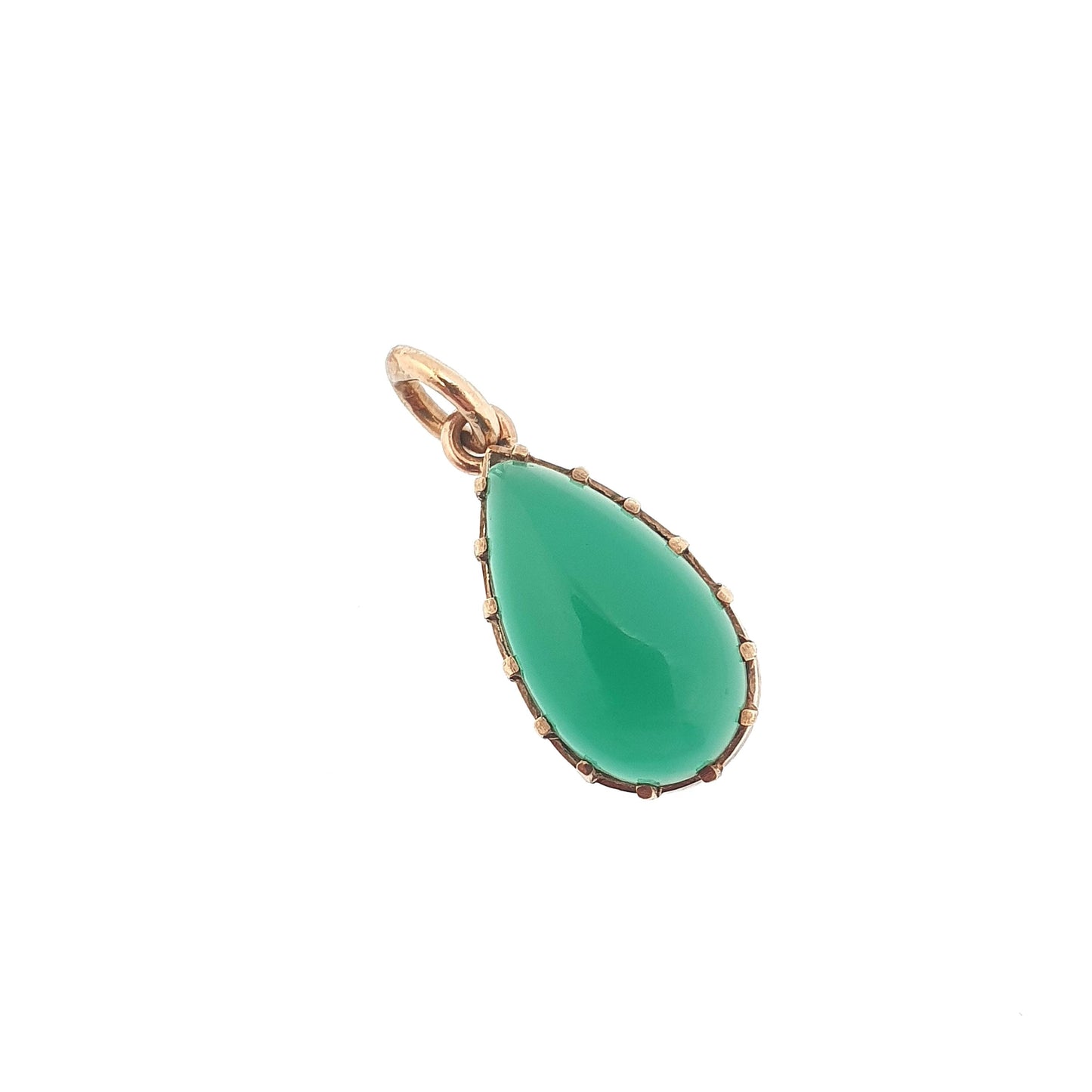 Antique Art Deco 9ct Gold Chrysoprase Pendant Necklace Solid 9k 375 Pear Cabochon 1920s Vintage Green Gemstone Jewelry Jewellery