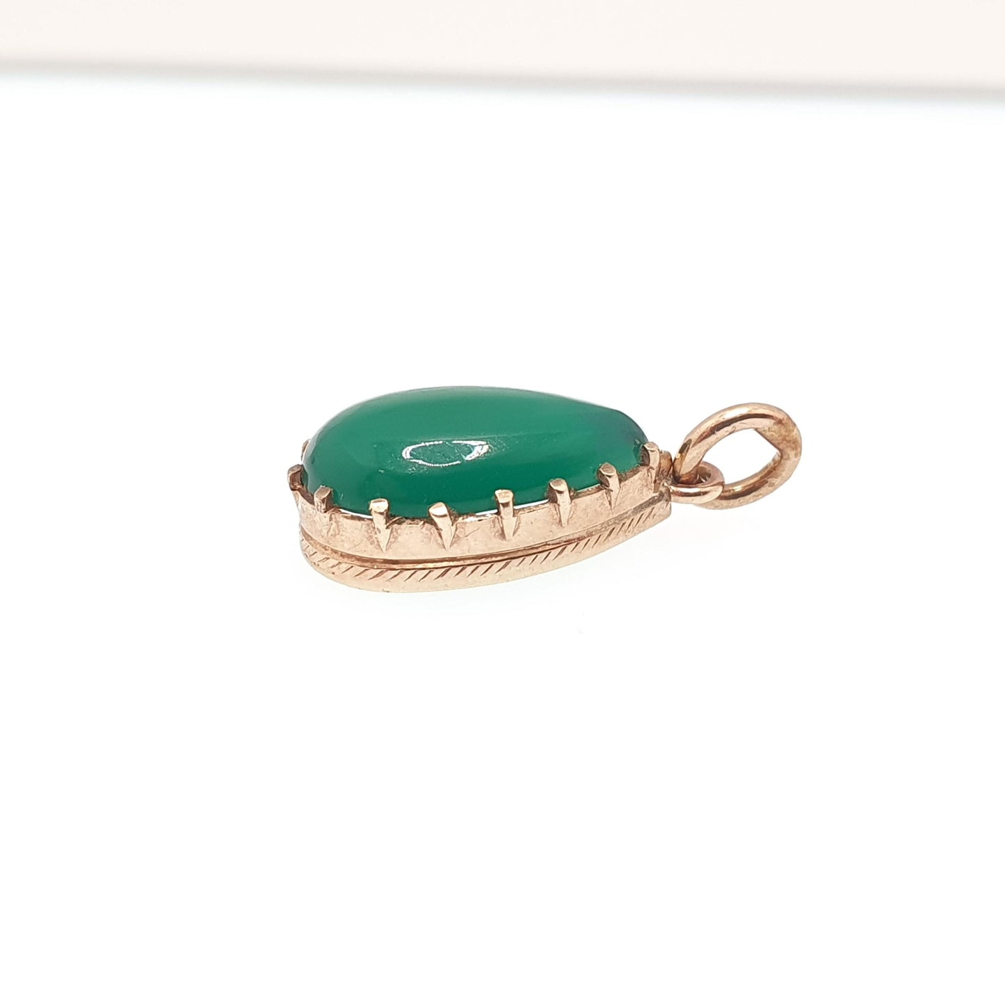 Antique Art Deco 9ct Gold Chrysoprase Pendant Necklace Solid 9k 375 Pear Cabochon 1920s Vintage Green Gemstone Jewelry Jewellery