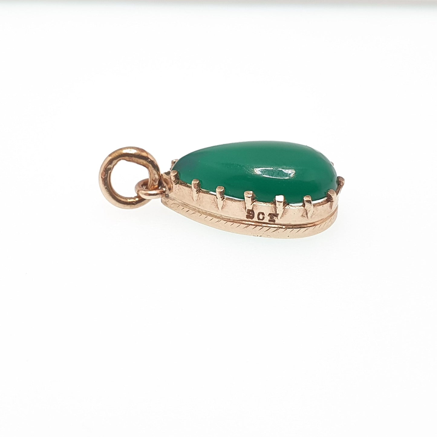 Antique Art Deco 9ct Gold Chrysoprase Pendant Necklace Solid 9k 375 Pear Cabochon 1920s Vintage Green Gemstone Jewelry Jewellery