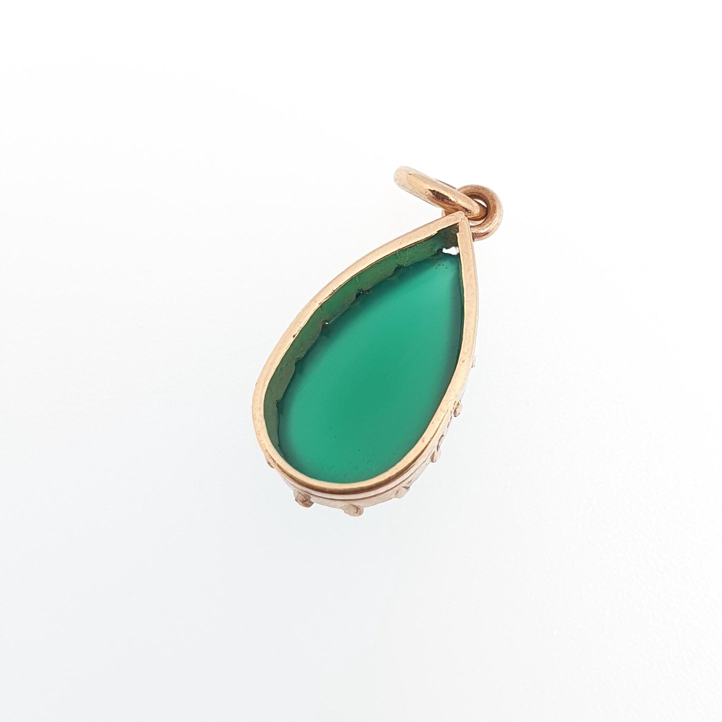 Antique Art Deco 9ct Gold Chrysoprase Pendant Necklace Solid 9k 375 Pear Cabochon 1920s Vintage Green Gemstone Jewelry Jewellery