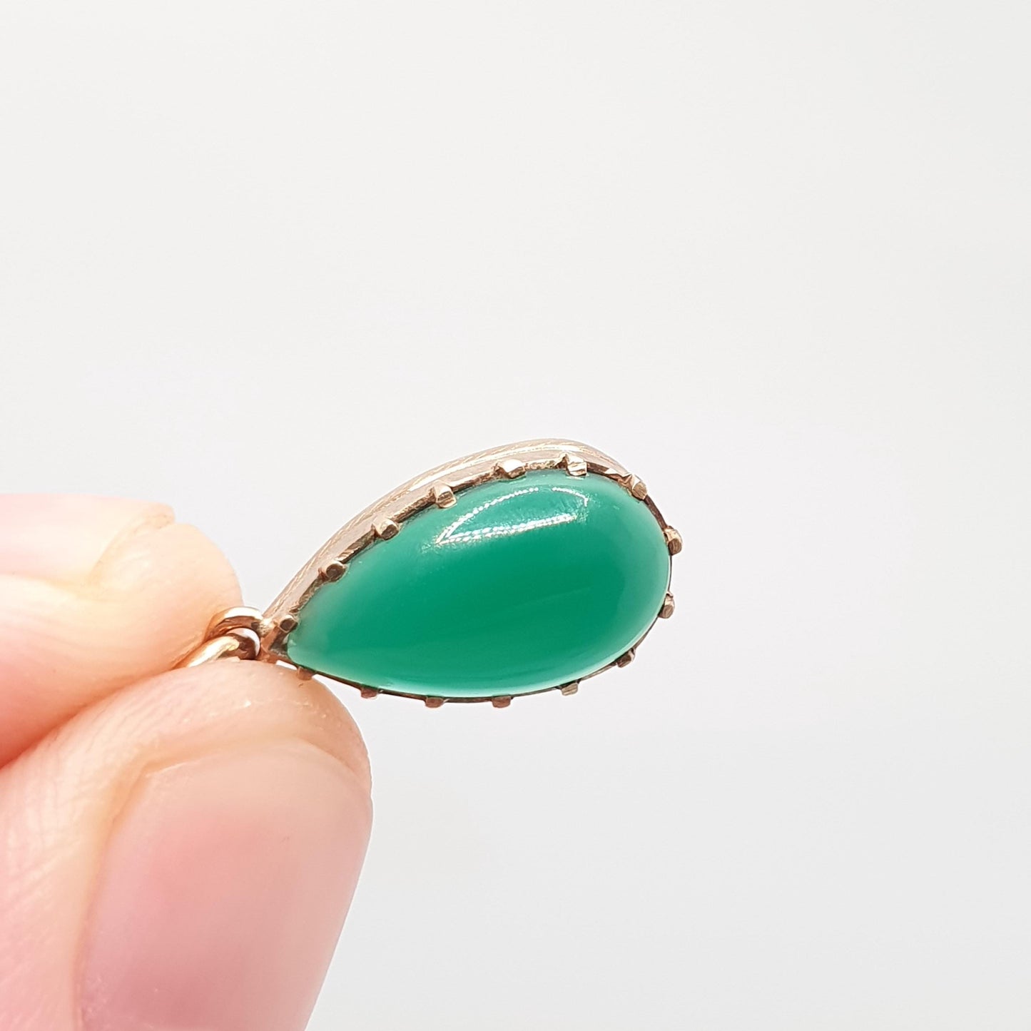 Antique Art Deco 9ct Gold Chrysoprase Pendant Necklace Solid 9k 375 Pear Cabochon 1920s Vintage Green Gemstone Jewelry Jewellery