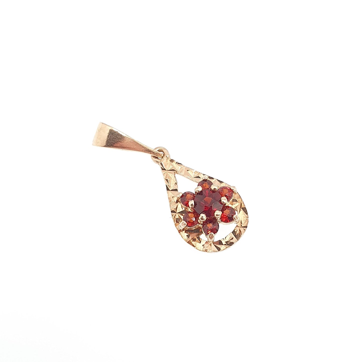 Vintage 9ct 9k Gold Garnet Pendant Necklace Bohemian Style Genuine Red Gemstone Teardrop Pear Cluster Solid 375 Womens Jewellery Jewelry