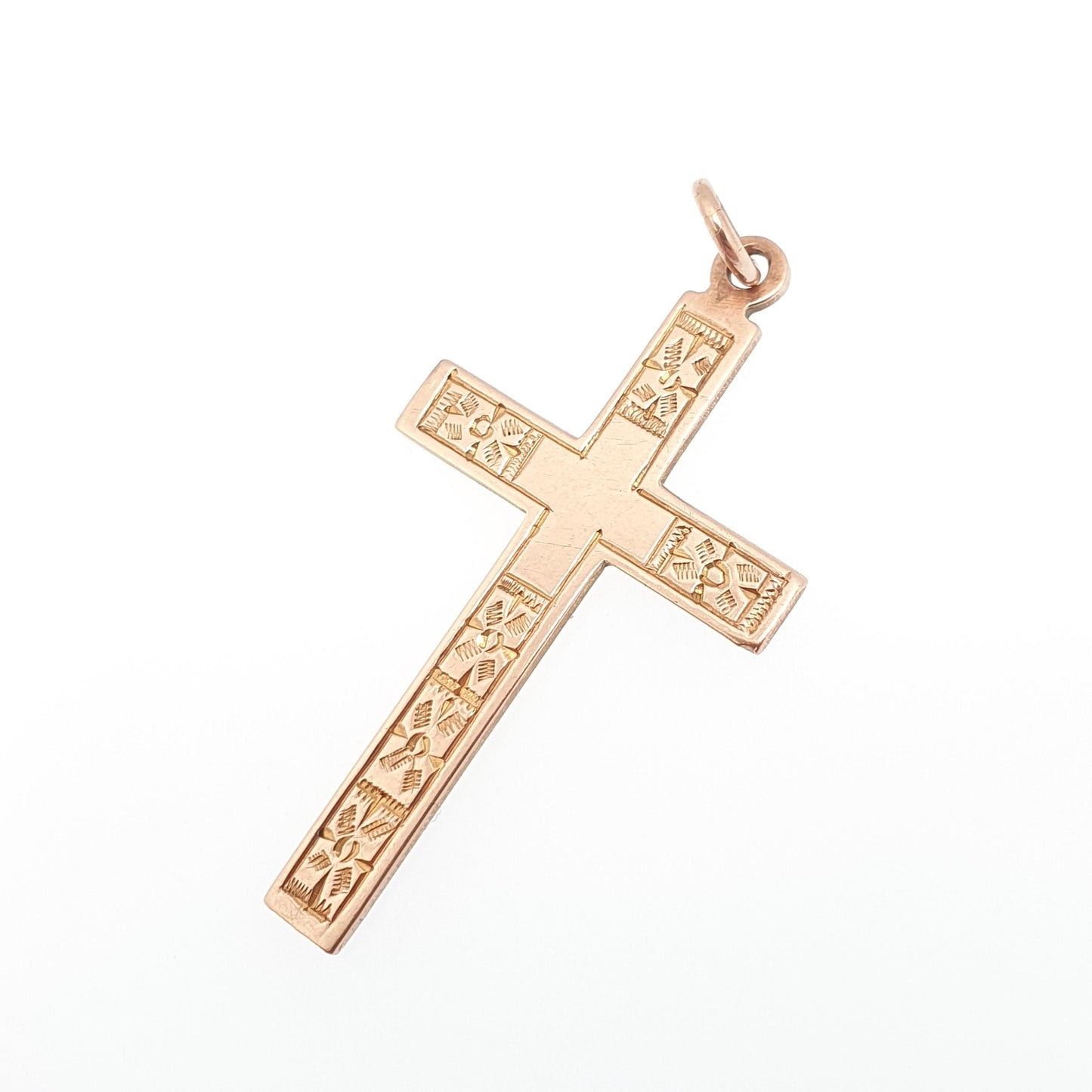 Antique 9ct 9k Rose Gold Crucifix Necklace Cross Pendant Etched Engraved Solid 375 Vintage Christian Jewellery Jewelry