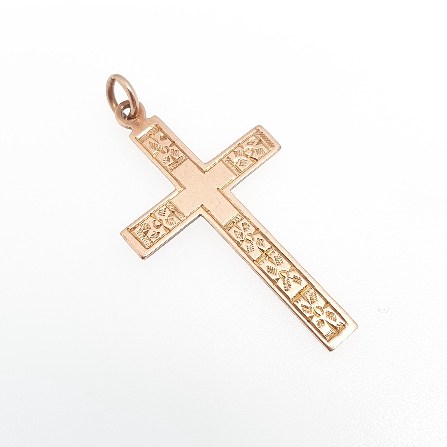 Antique 9ct 9k Rose Gold Crucifix Necklace Cross Pendant Etched Engraved Solid 375 Vintage Christian Jewellery Jewelry