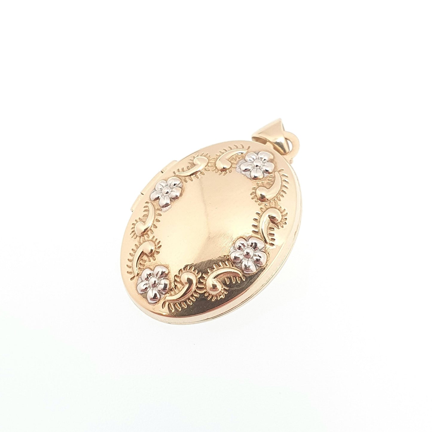 Vintage Solid 9ct 9k Gold Locket Oval All 375 9 Carat Gold Flower Embossed Necklace Photo Picture Pendant
