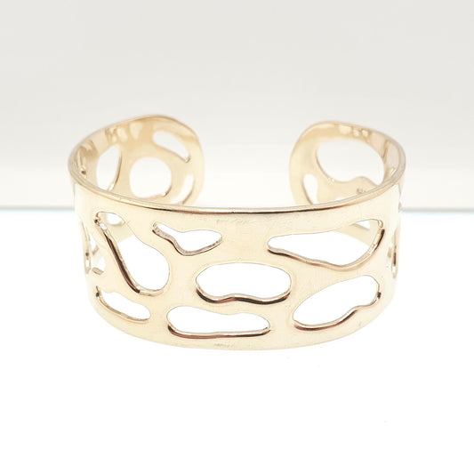 Vintage Gold on Sterling Silver Cuff Bangle Bracelet Leopard Spots Gold Gilt Solid 925 40.85g Chunky Womens Jewelry Jewellery