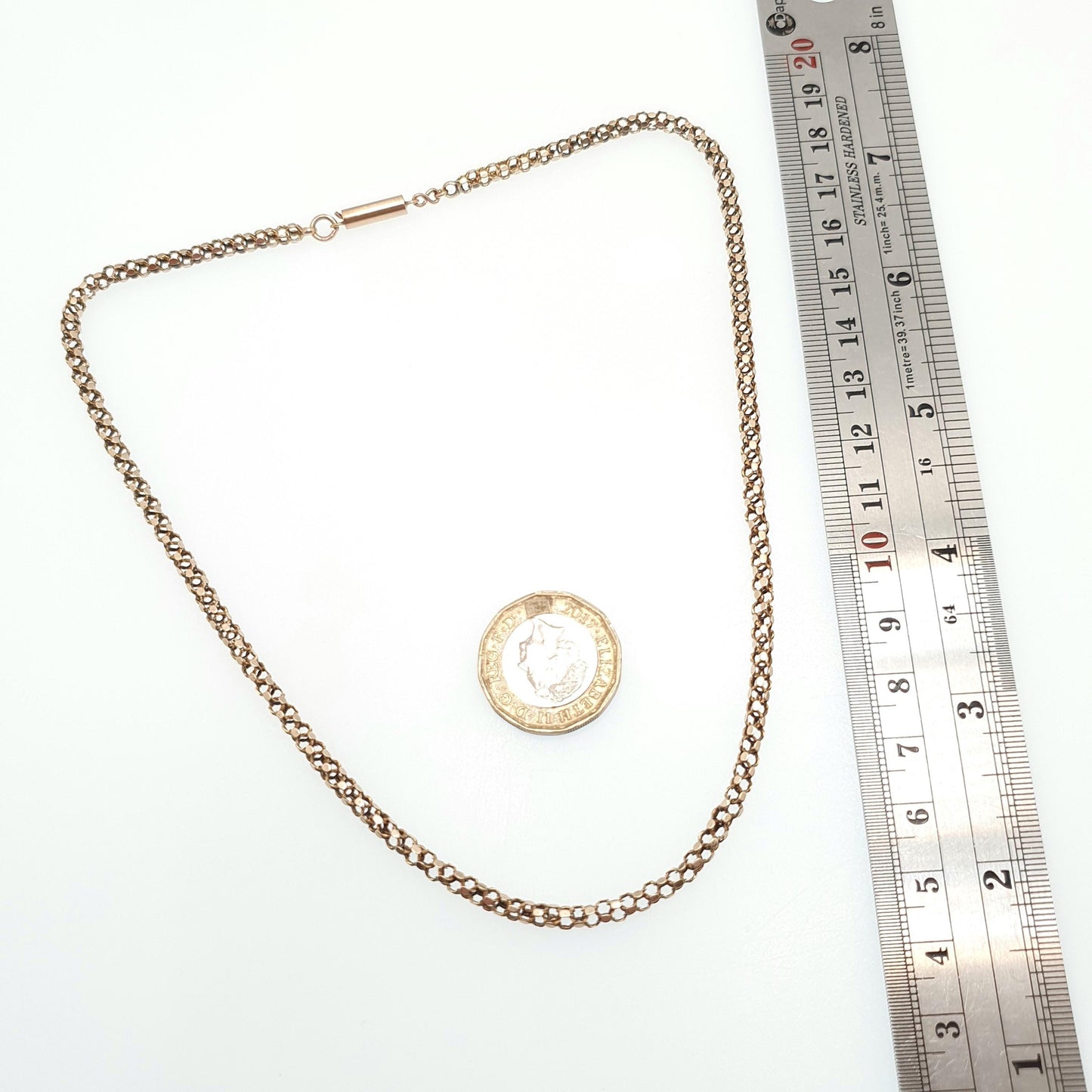 Antique Victorian 15ct Gold Mesh Link Chain Necklace Woven Hexagon Fancy 42cm 8.28g Choker Vintage Jewelry Jewellery