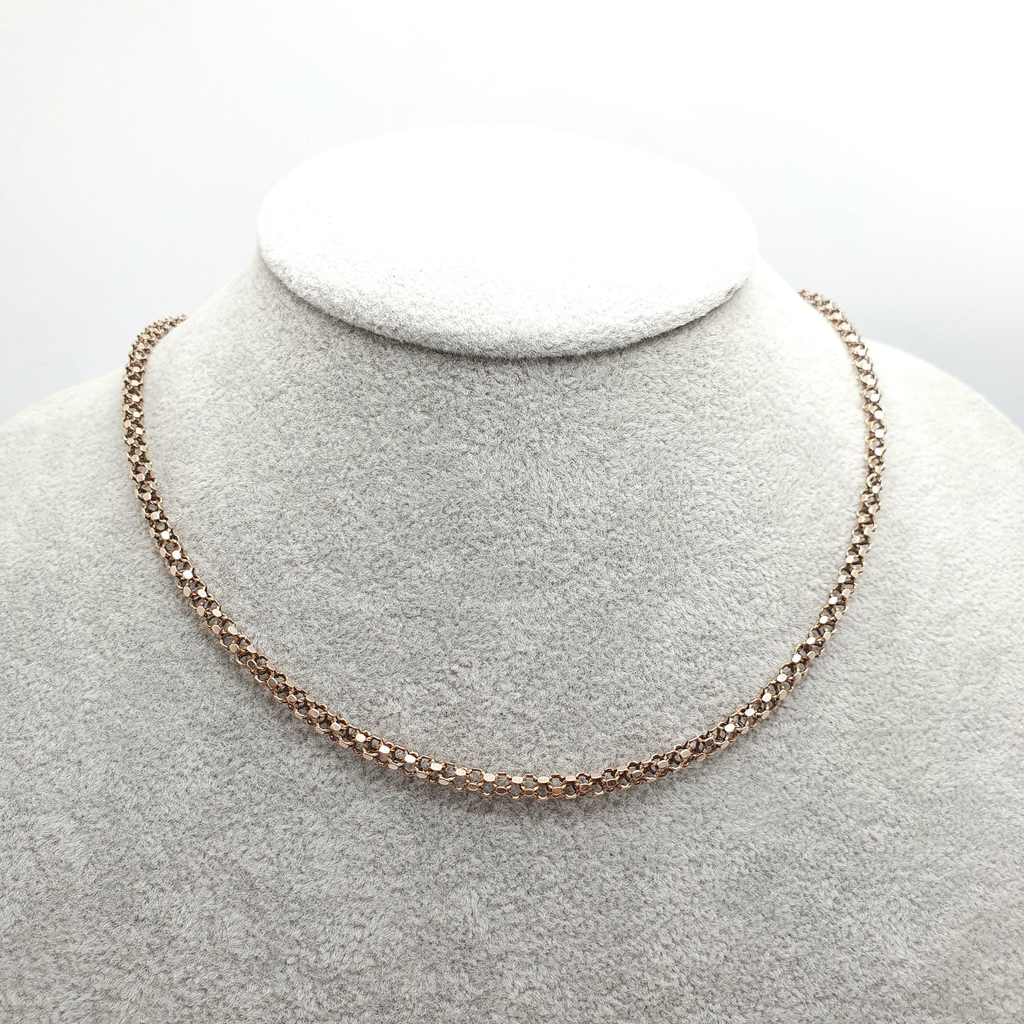 Antique Victorian 15ct Gold Mesh Link Chain Necklace Woven Hexagon Fancy 42cm 8.28g Choker Vintage Jewelry Jewellery