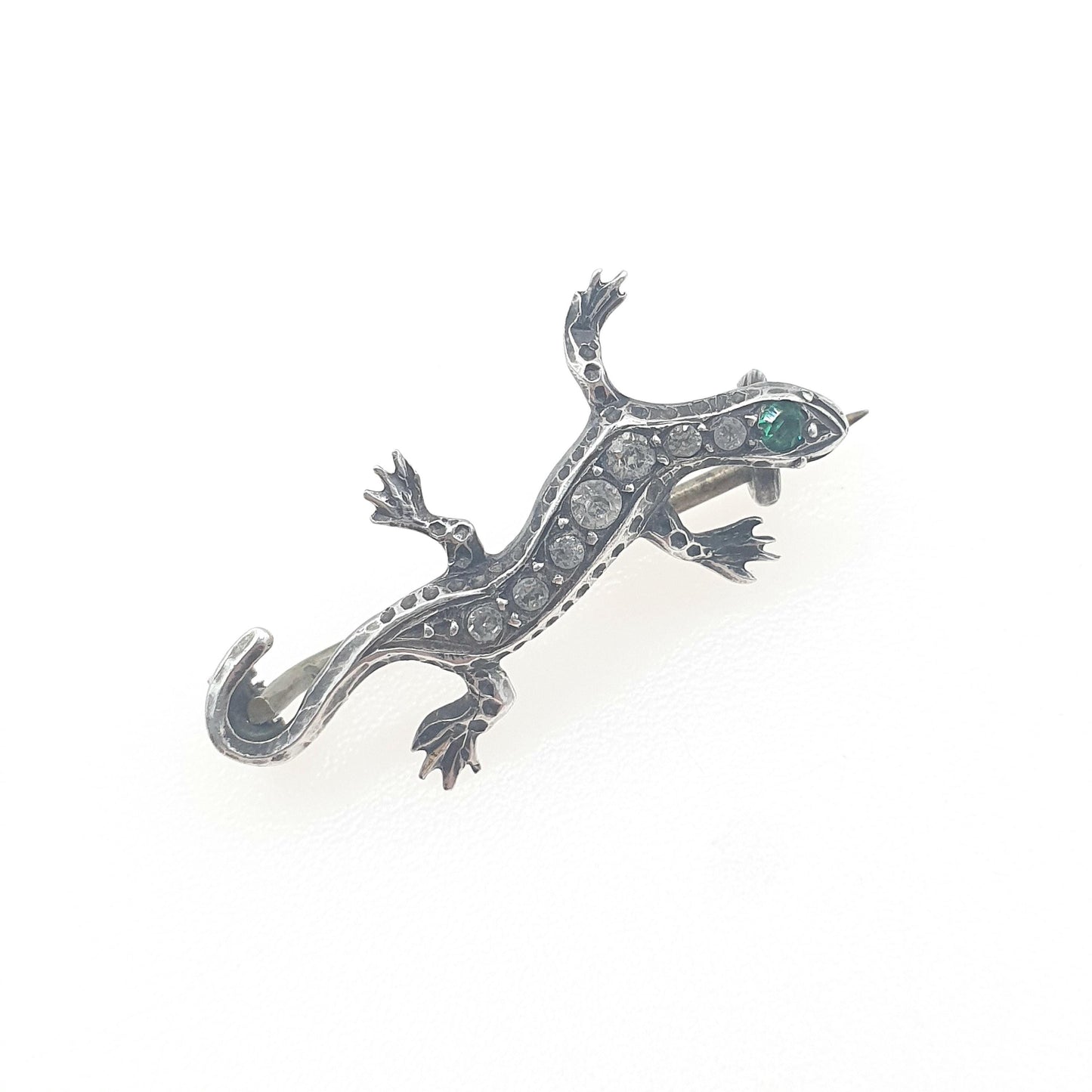 Antique Victorian Solid Silver Diamond Paste Lizard Brooch Reptile Animal Small Vintage Womens Retro Jewelry Jewellery Mens Unisex