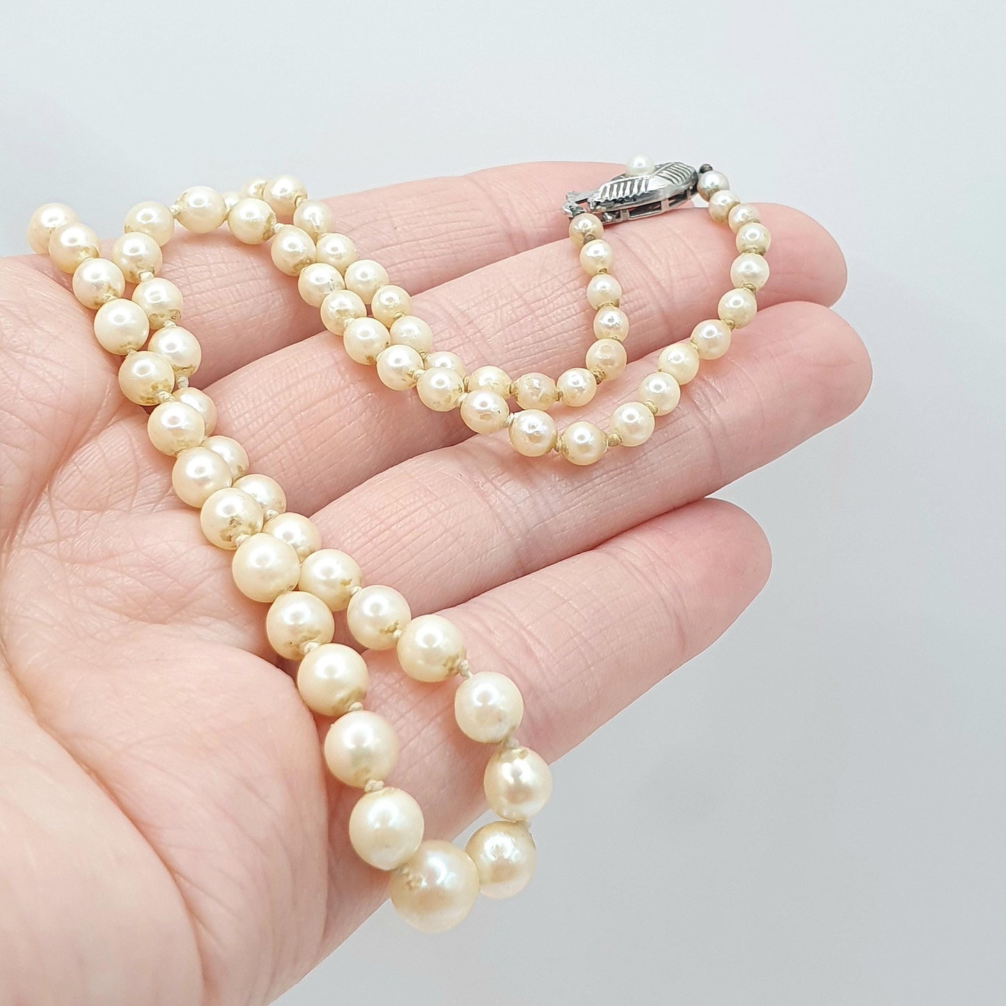 Vintage Sterling Silver Cultured Pearl Necklace Genuine Pearls Choker 10.55g 39cm 15.3” Womens Mens Jewellery Jewelry