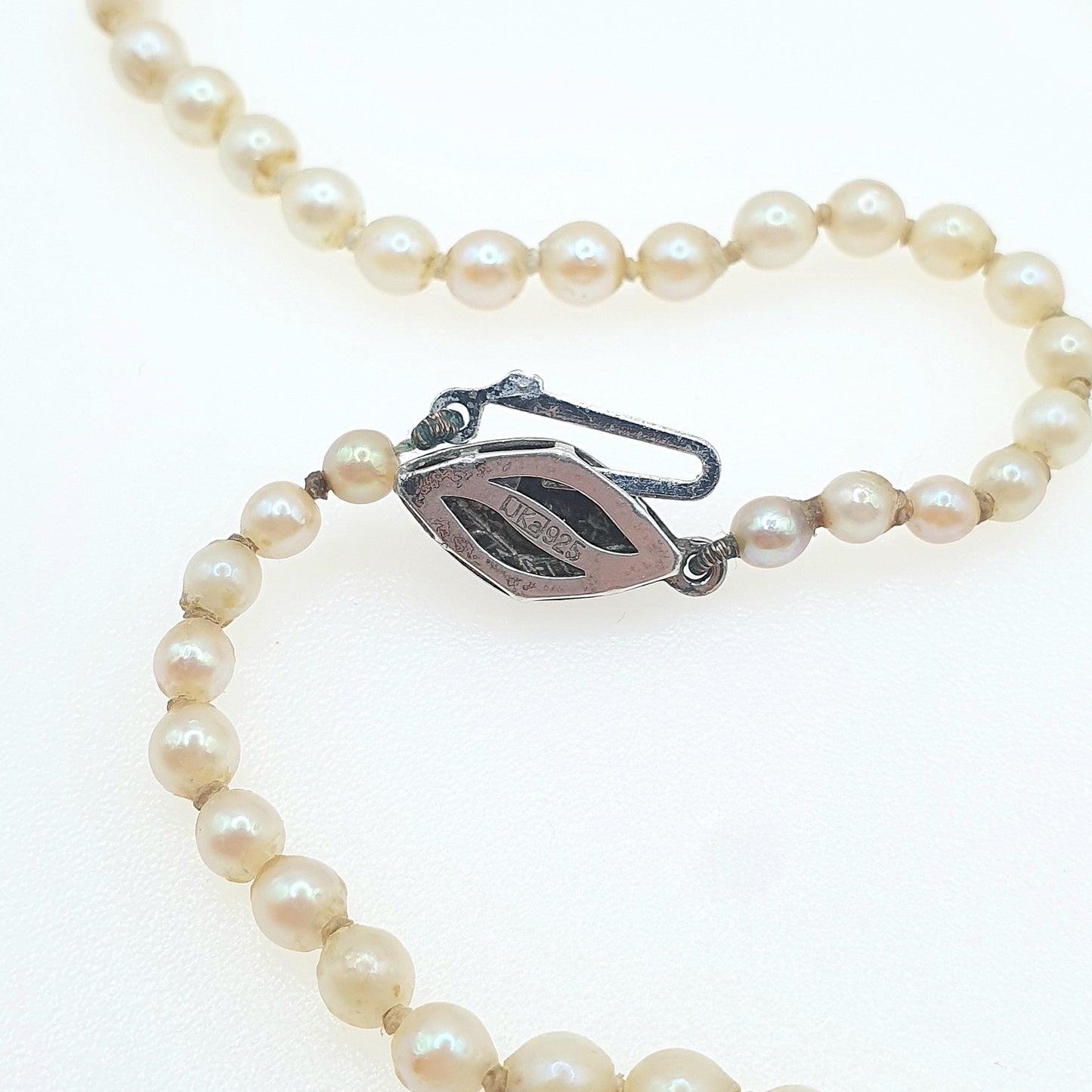 Vintage Sterling Silver Cultured Pearl Necklace Genuine Pearls Choker 10.55g 39cm 15.3” Womens Mens Jewellery Jewelry