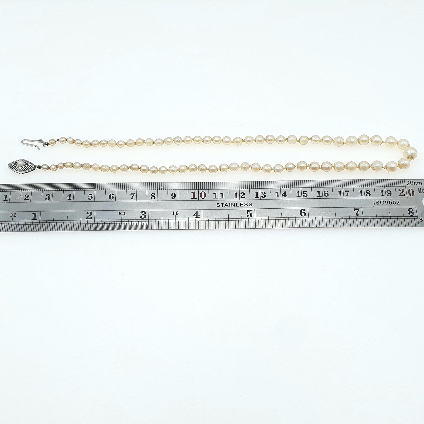 Vintage Sterling Silver Cultured Pearl Necklace Genuine Pearls Choker 10.55g 39cm 15.3” Womens Mens Jewellery Jewelry