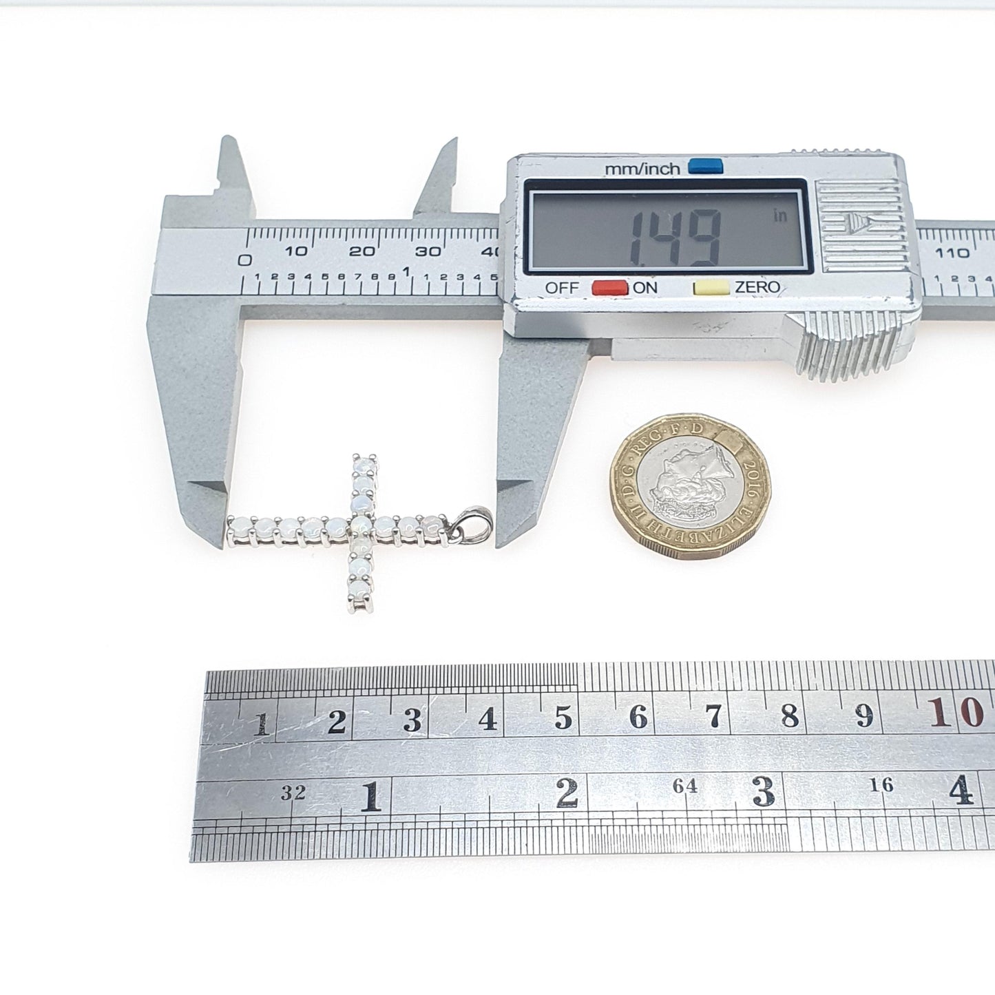 Vintage Sterling Silver Opal Cross Crucifix Pendant TGGC Real White Opals Necklace Catholic Christian Jewellery Jewelry Vintage Womens