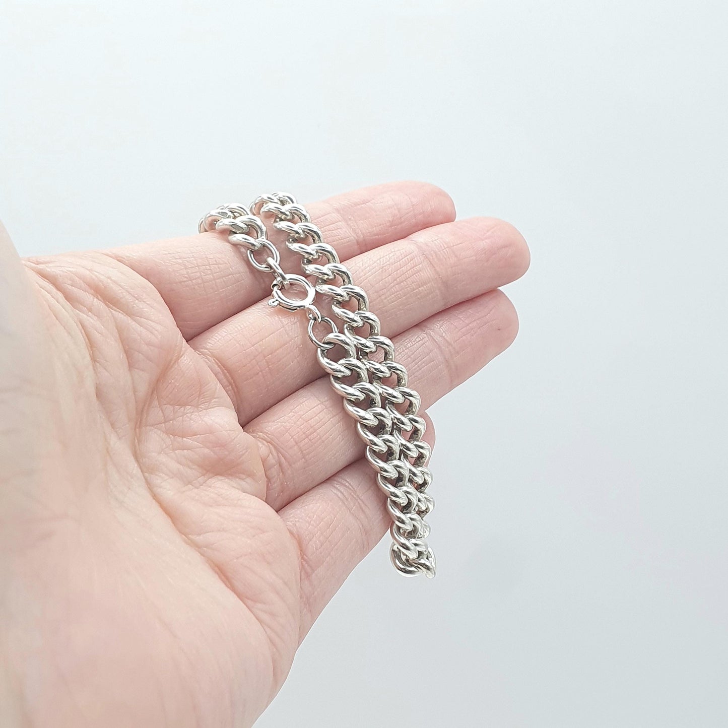 Old Vintage Solid Silver Curb Link Chain Bracelet Friedrich Binder FBM 23.92g 21cm Unisex Mens Womens Thick Big Chunky Jewellery
