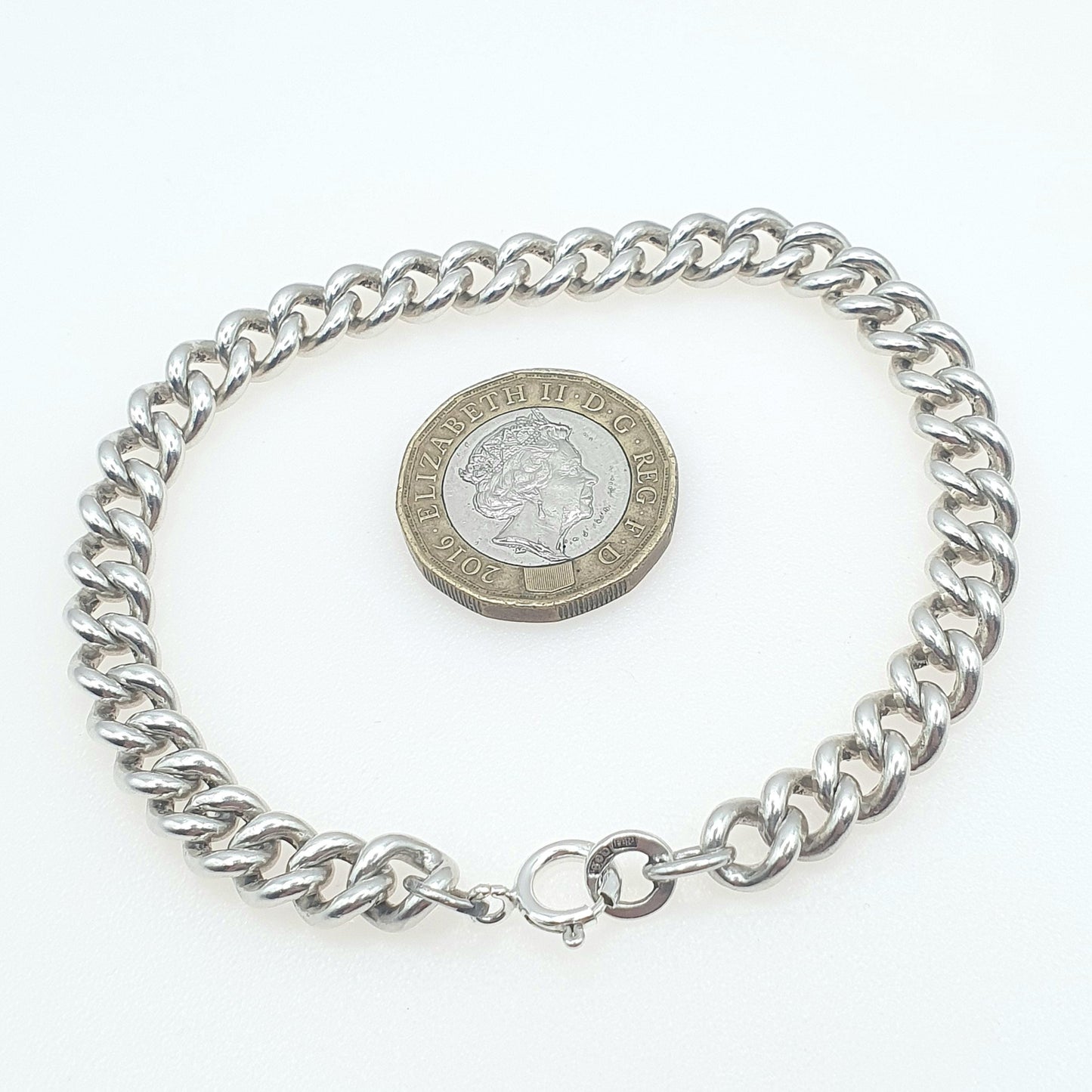 Old Vintage Solid Silver Curb Link Chain Bracelet Friedrich Binder FBM 23.92g 21cm Unisex Mens Womens Thick Big Chunky Jewellery