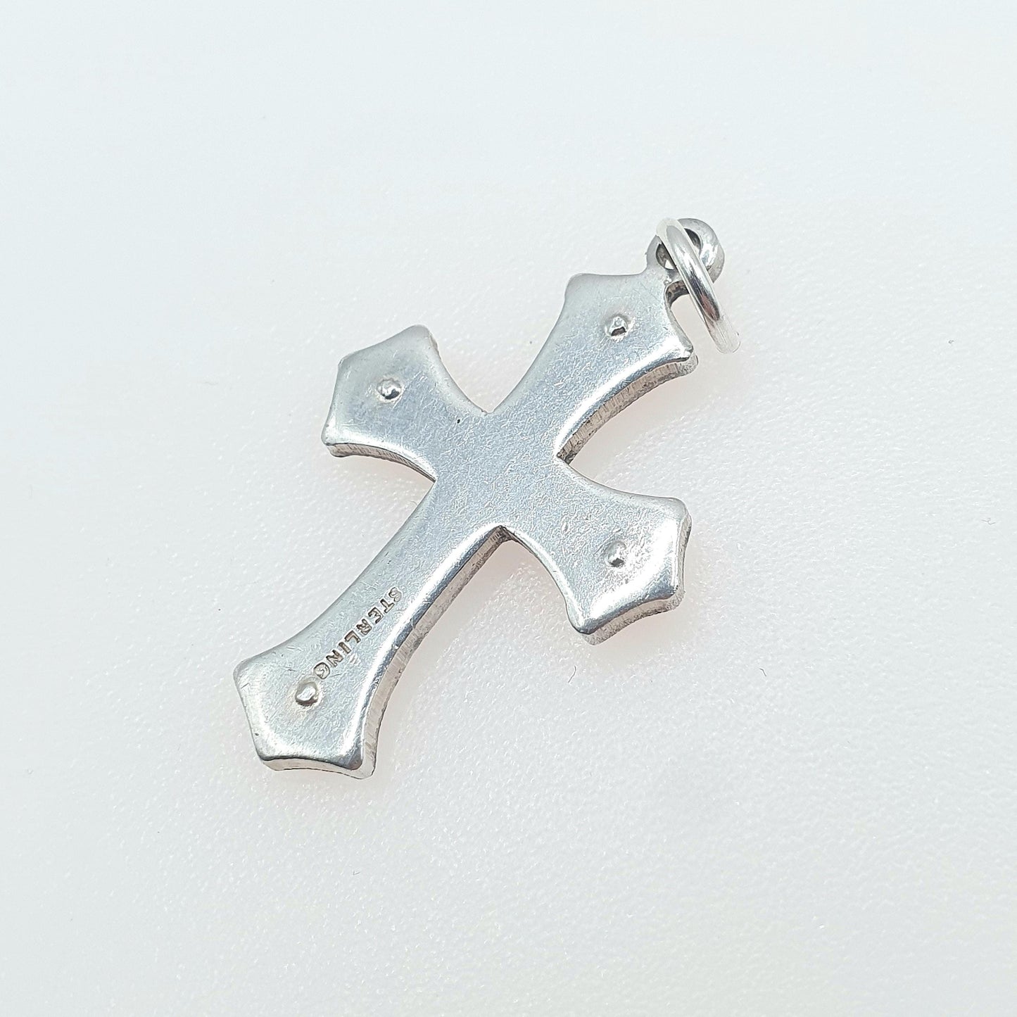 Antique Sterling Silver Ruby & Sapphire Paste Crucifix Necklace Pendant Cross Glass Vintage Womens Jewellery Jewelry