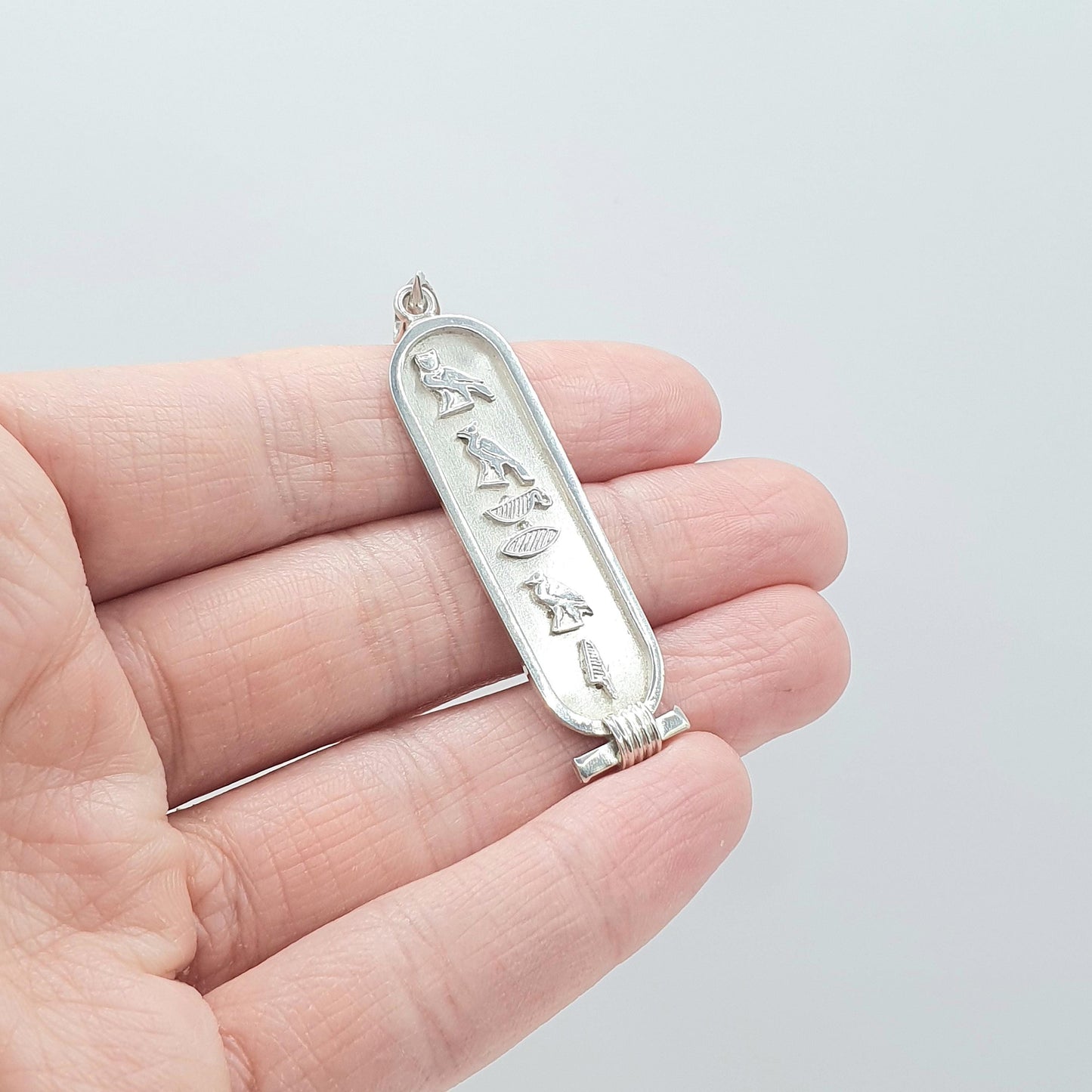Vintage Solid Silver Egyptian Hieroglyph Pendant Necklace Stamped with Egypt Hallmarks Retro Unisex Womens Mens Jewelry Jewellery