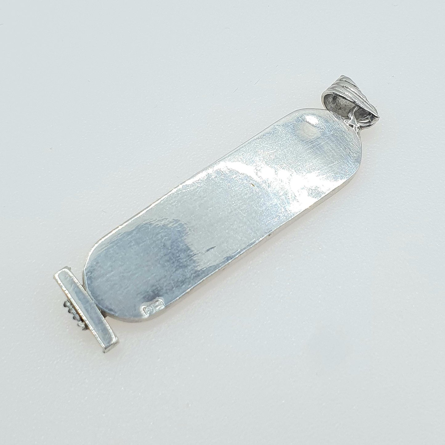 Vintage Solid Silver Egyptian Hieroglyph Pendant Necklace Stamped with Egypt Hallmarks Retro Unisex Womens Mens Jewelry Jewellery
